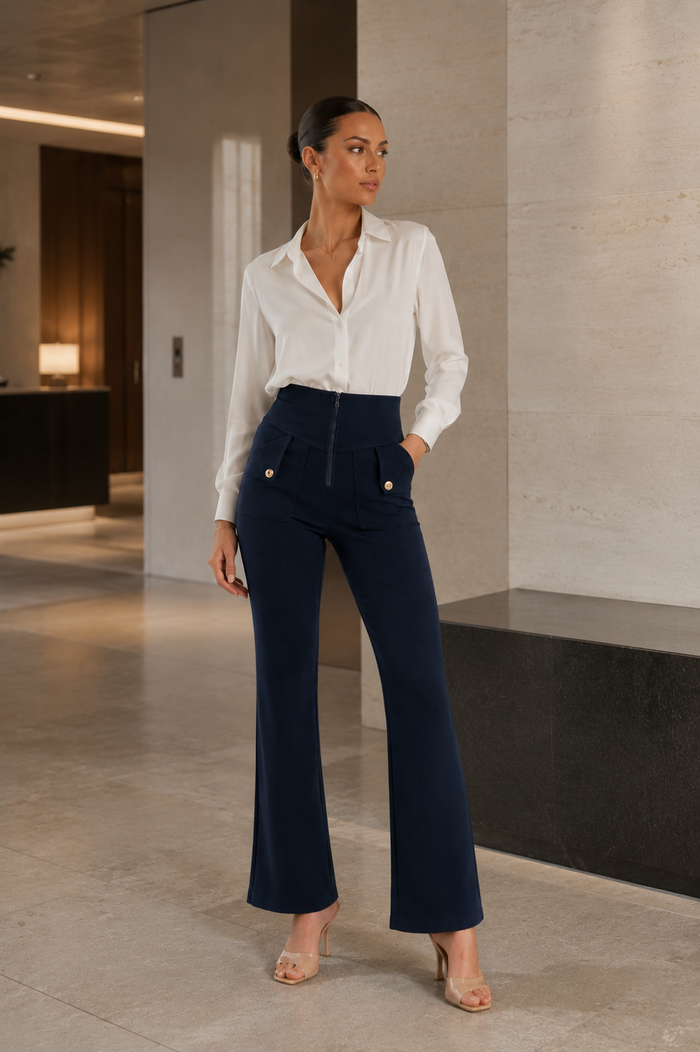 Freddy WR.UP® navy cotton high waist cropped wide leg trousers
