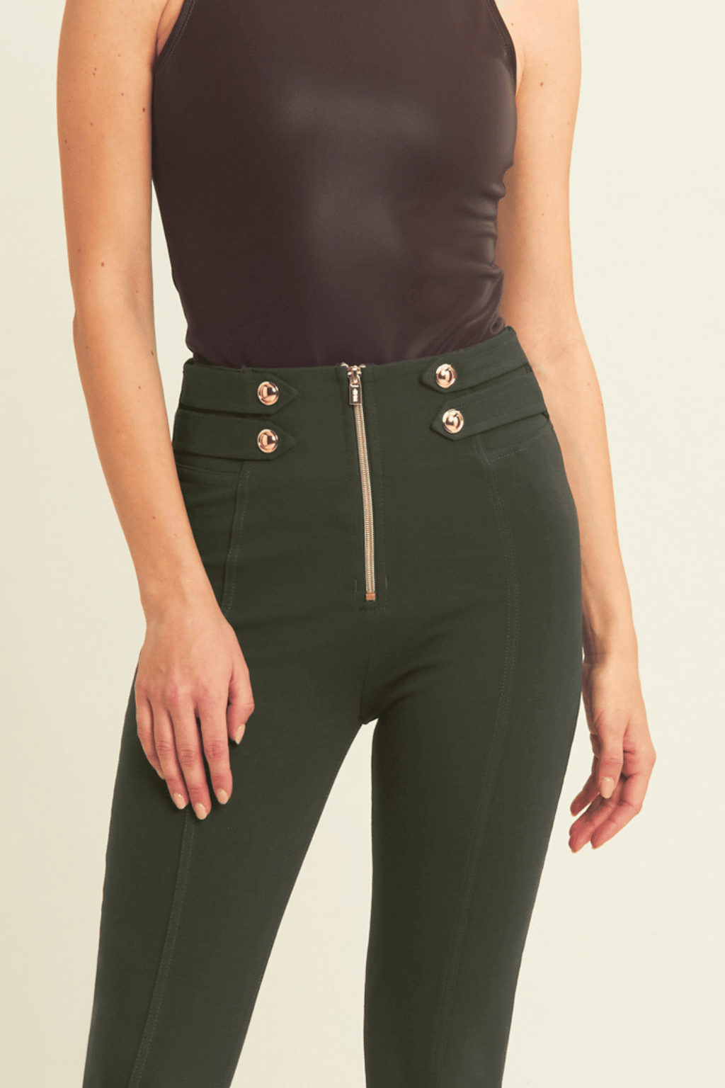 Freddy WR.UP® deep olive military button high waist cotton trousers – view 2