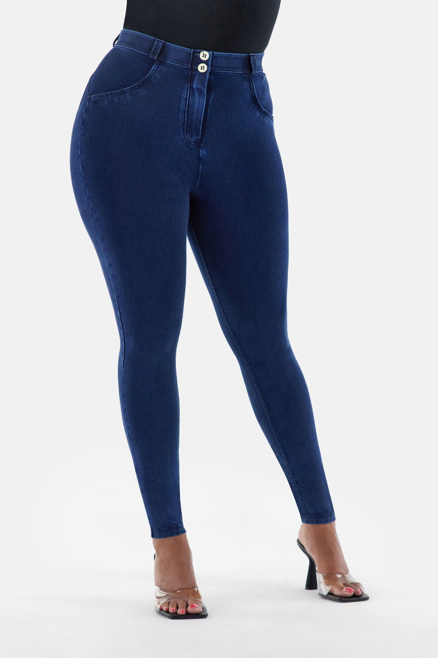 Curvy Dark Denim Blue Stitch Mid Rise Ankle Length