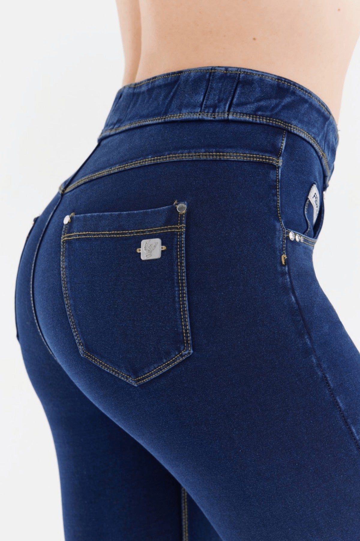 N.O.W ANKLE LEG DARK DENIM YELLOW STITCH