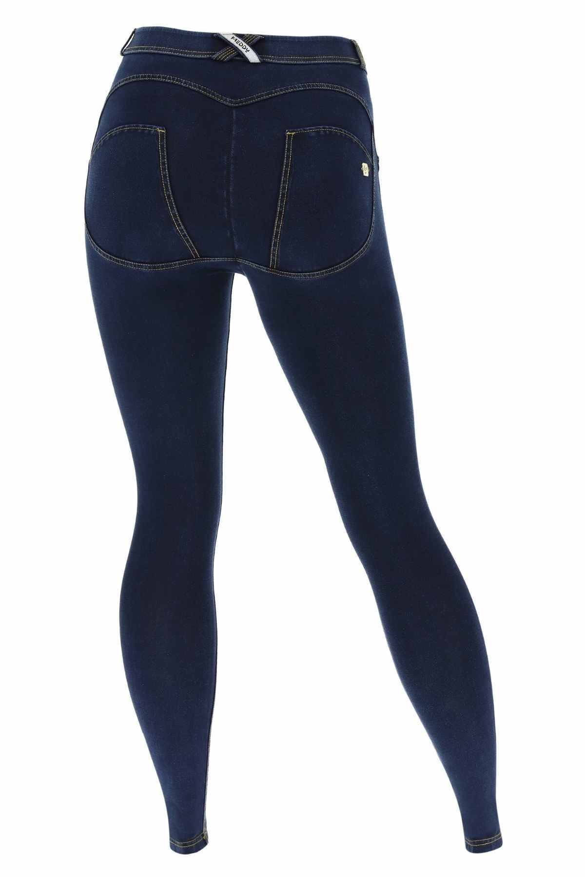Freddy WR.UP® curvy fit dark denim yellow stitch ankle jeans – view 4