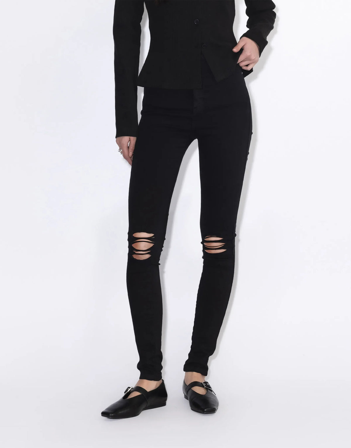MOXY JEANS - Black Ripped Knees – view 6