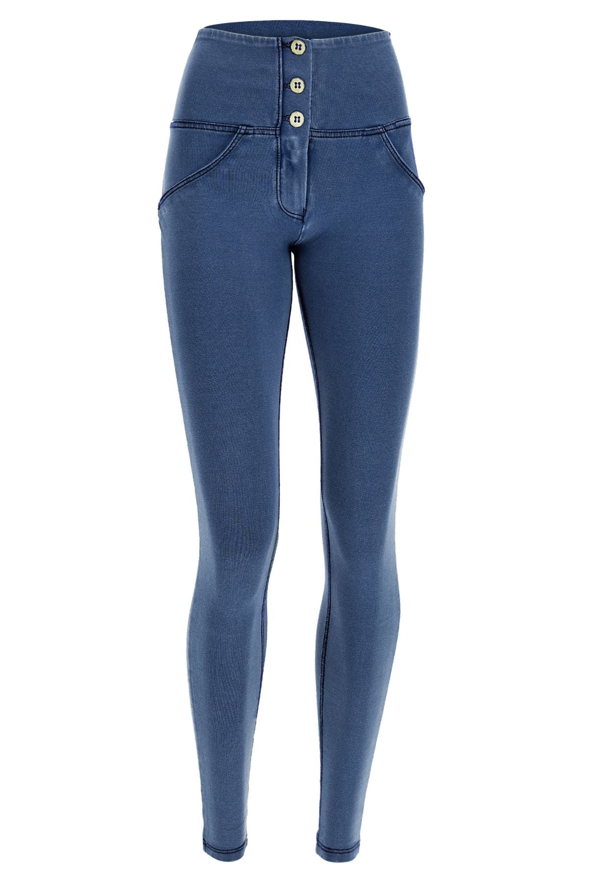 Light Denim Blue Stitch 3 Button High Waist Ankle Length