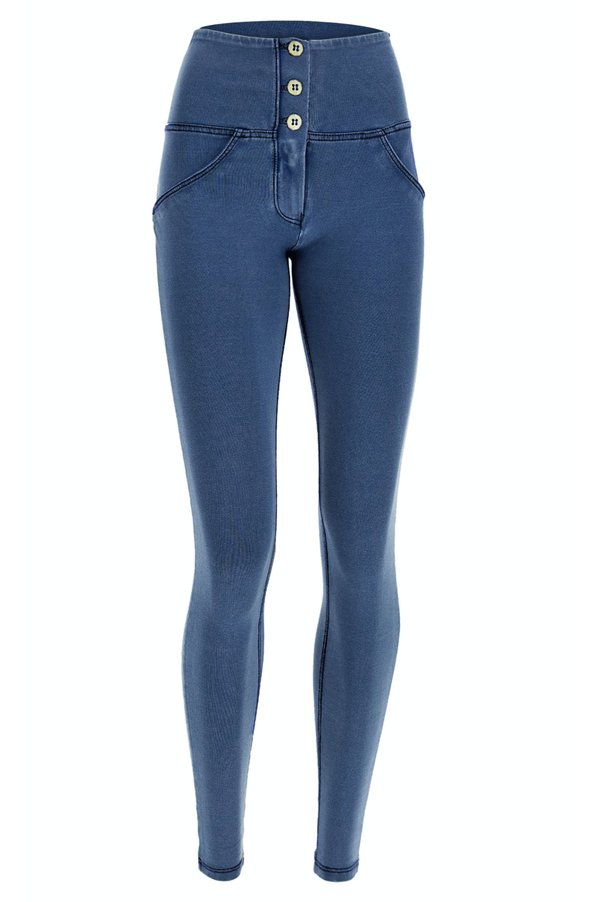 light denim blue stitch 2 button high rise