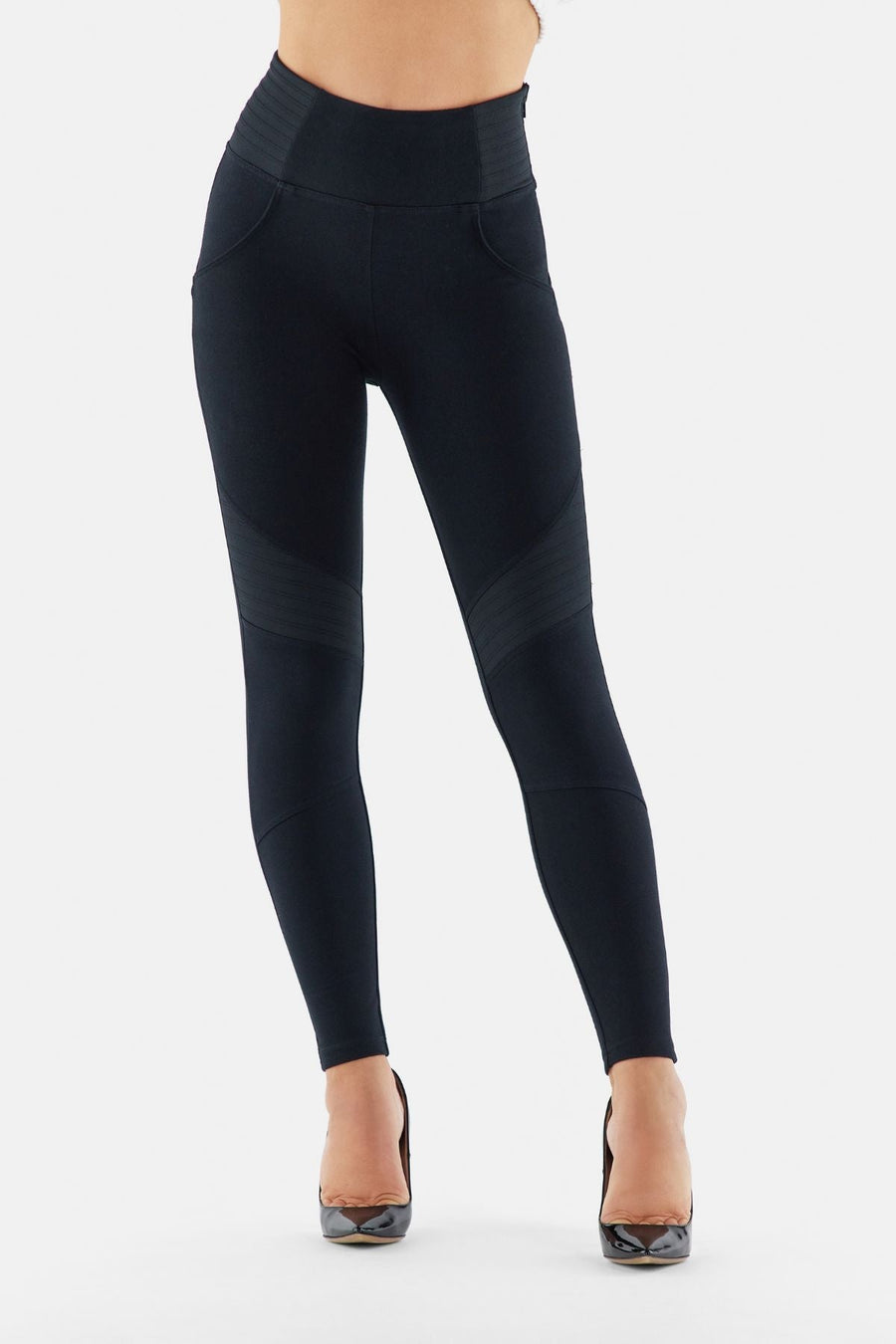 Ankle Length Biker Detail Black High Rise with Side Zip