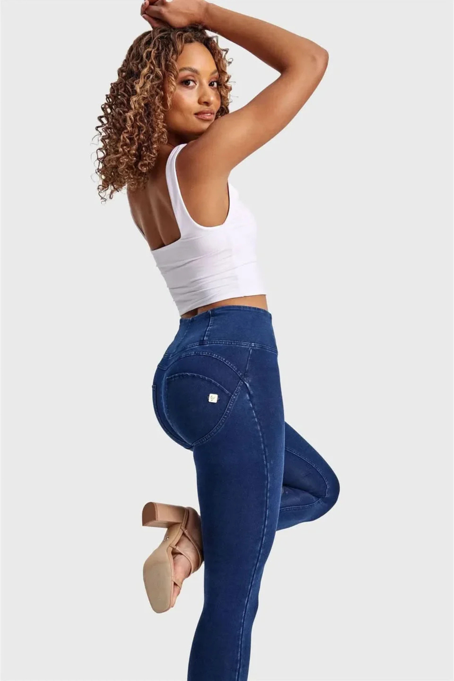 Dark Denim Blue Stitch High Waist Full Length