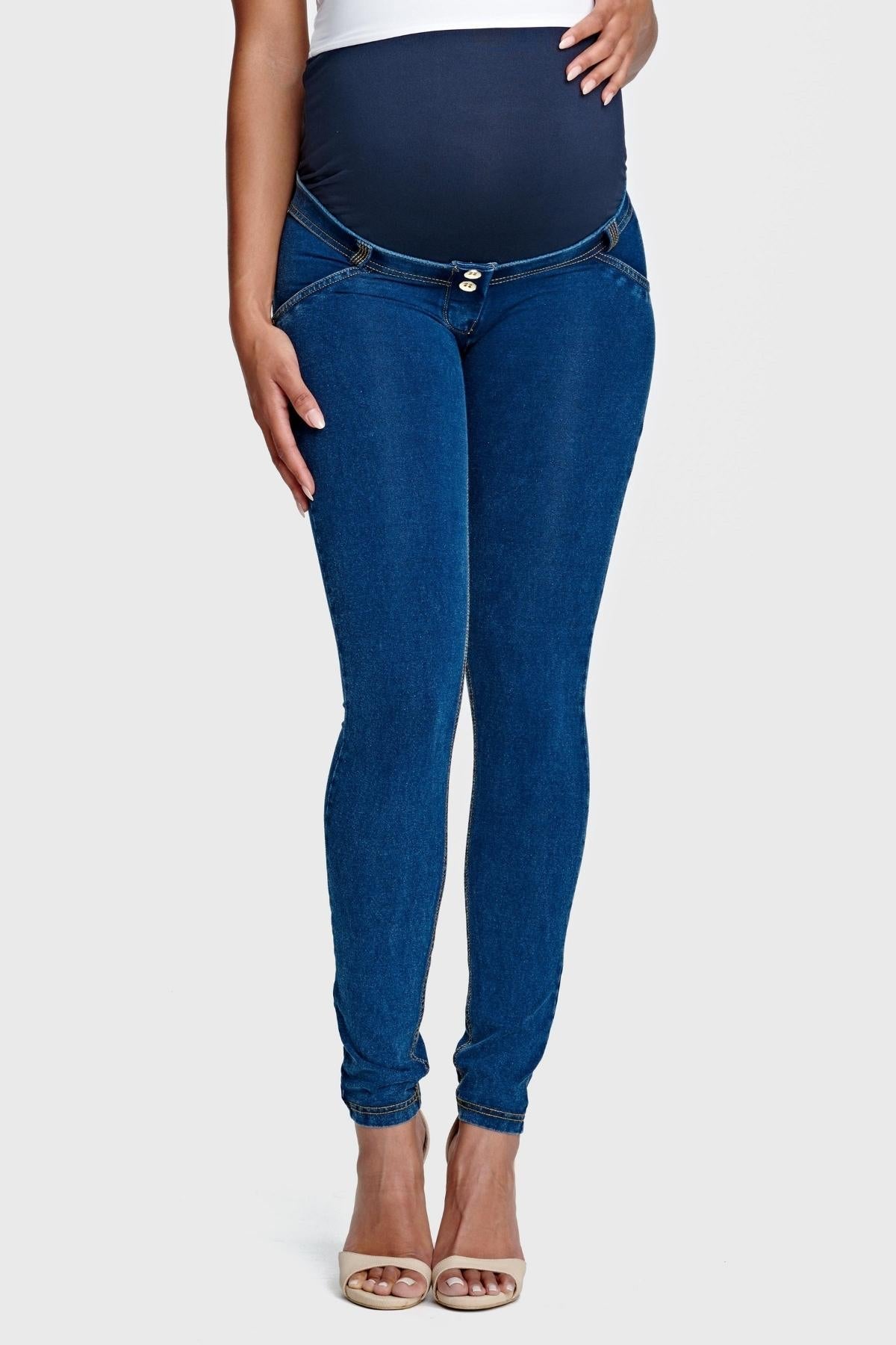 Freddy WR.UP® maternity dark denim yellow stitch jeans – view 3