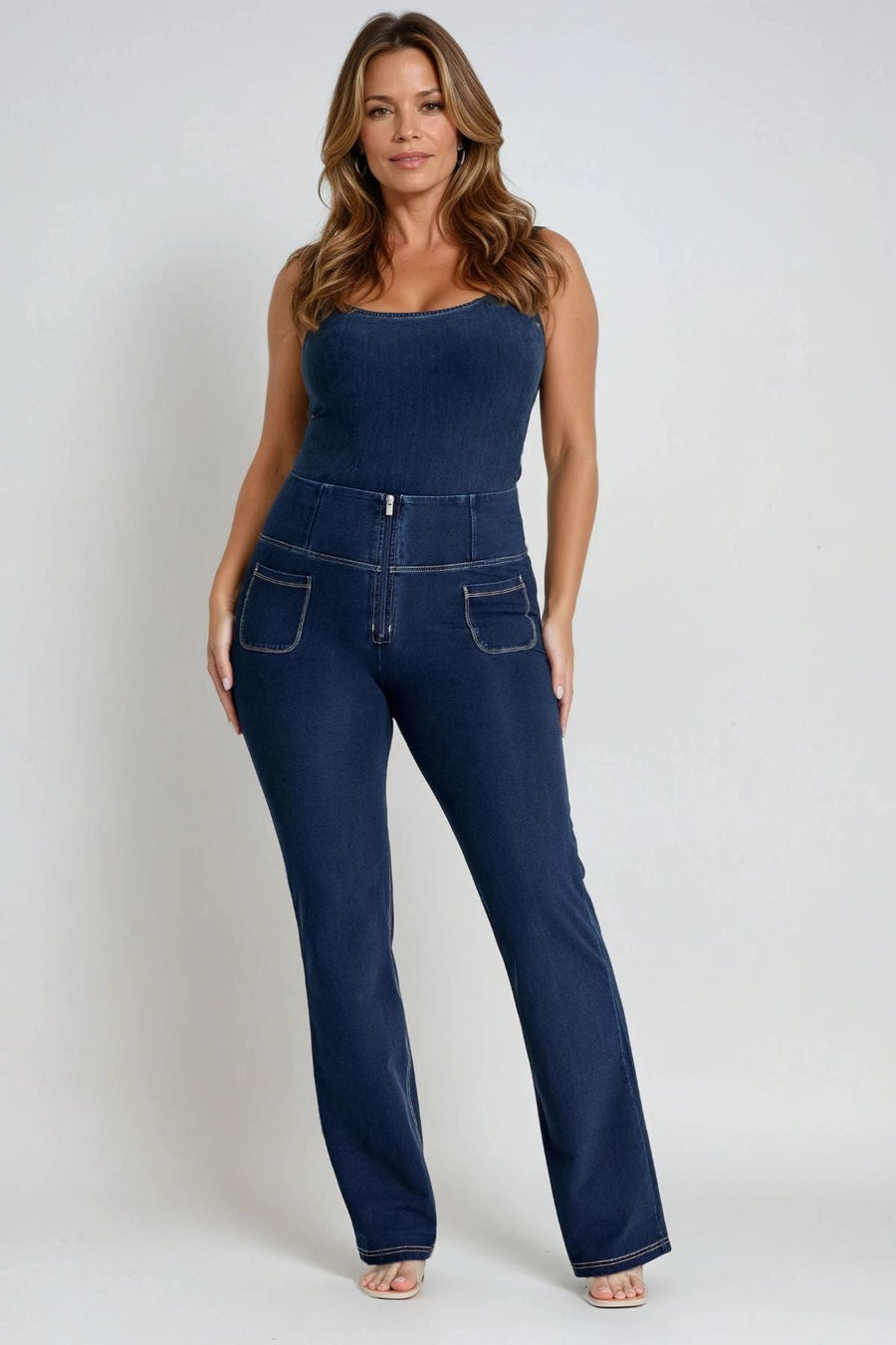 Denim Flares with Pockets High Waist