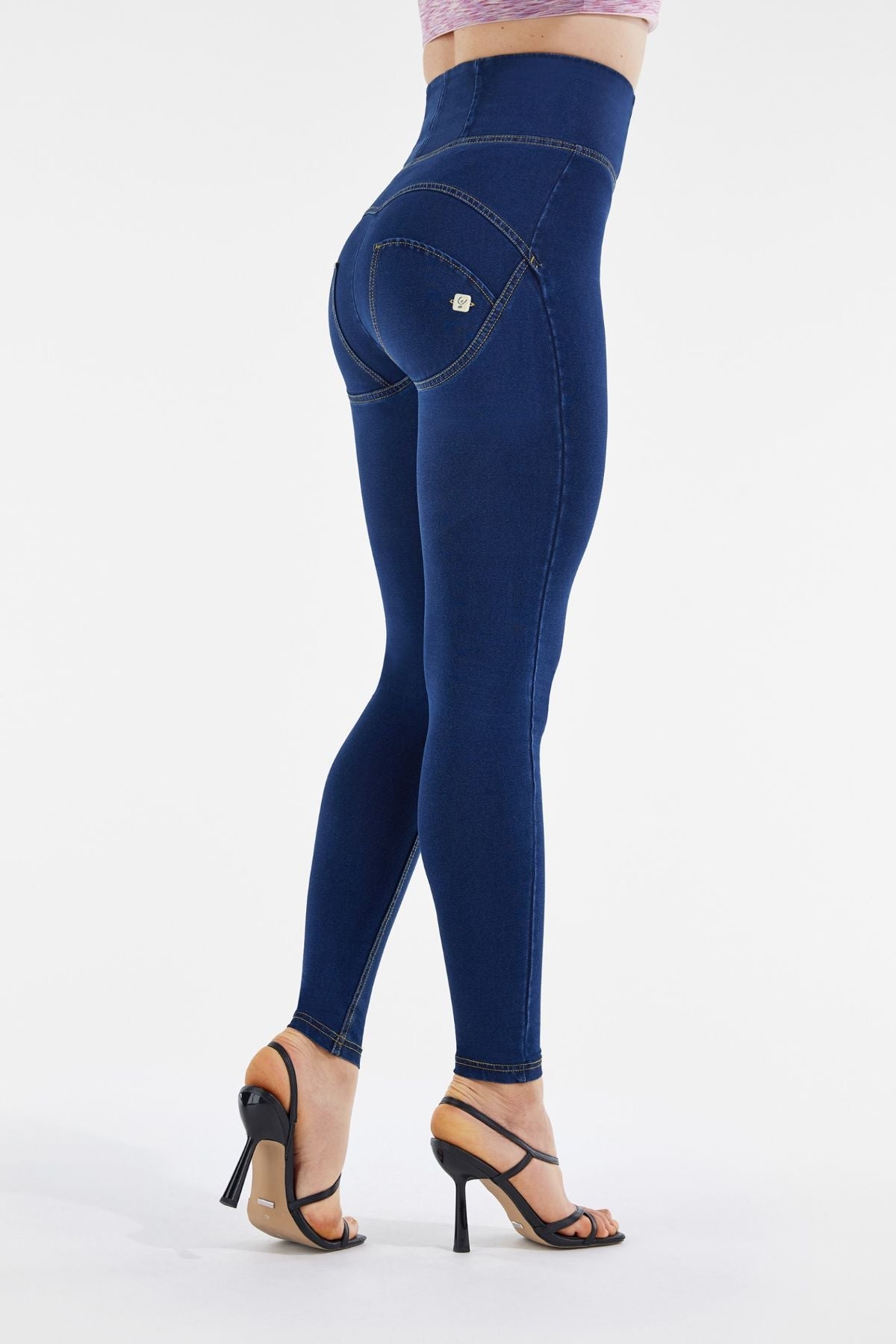 Freddy WR.UP® dark denim yellow stitch super high waist jeans – view 3