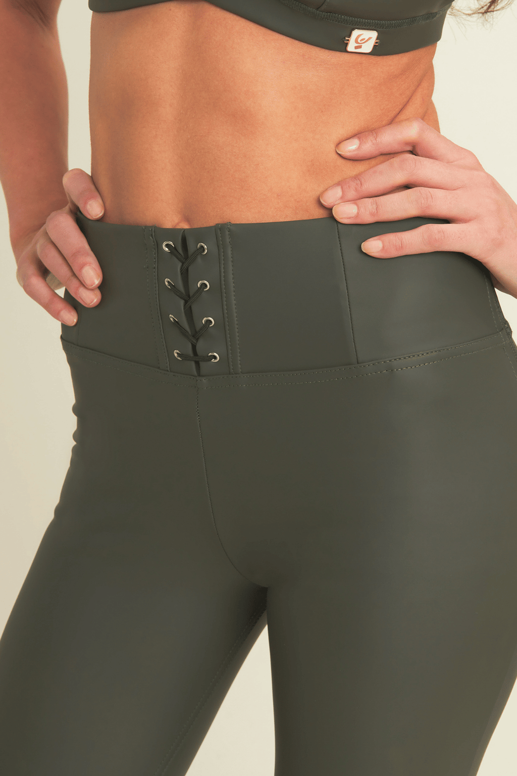 Freddy WR.UP® deep olive faux leather lace up front ankle trousers – view 2