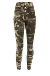 Camo Print 3 Button High Waist Ankle Length