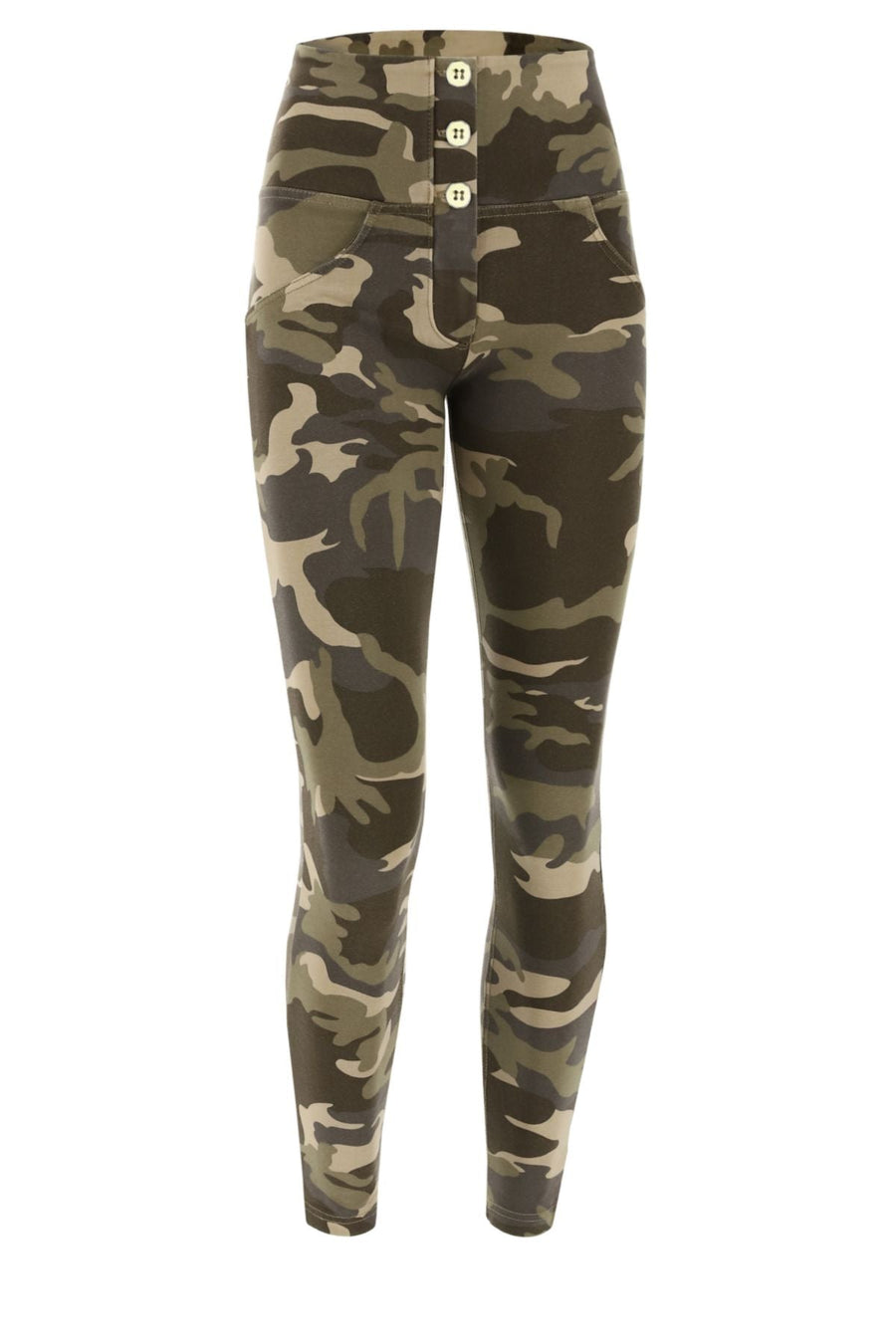 Camo Print 3 Button High Waist Ankle Length