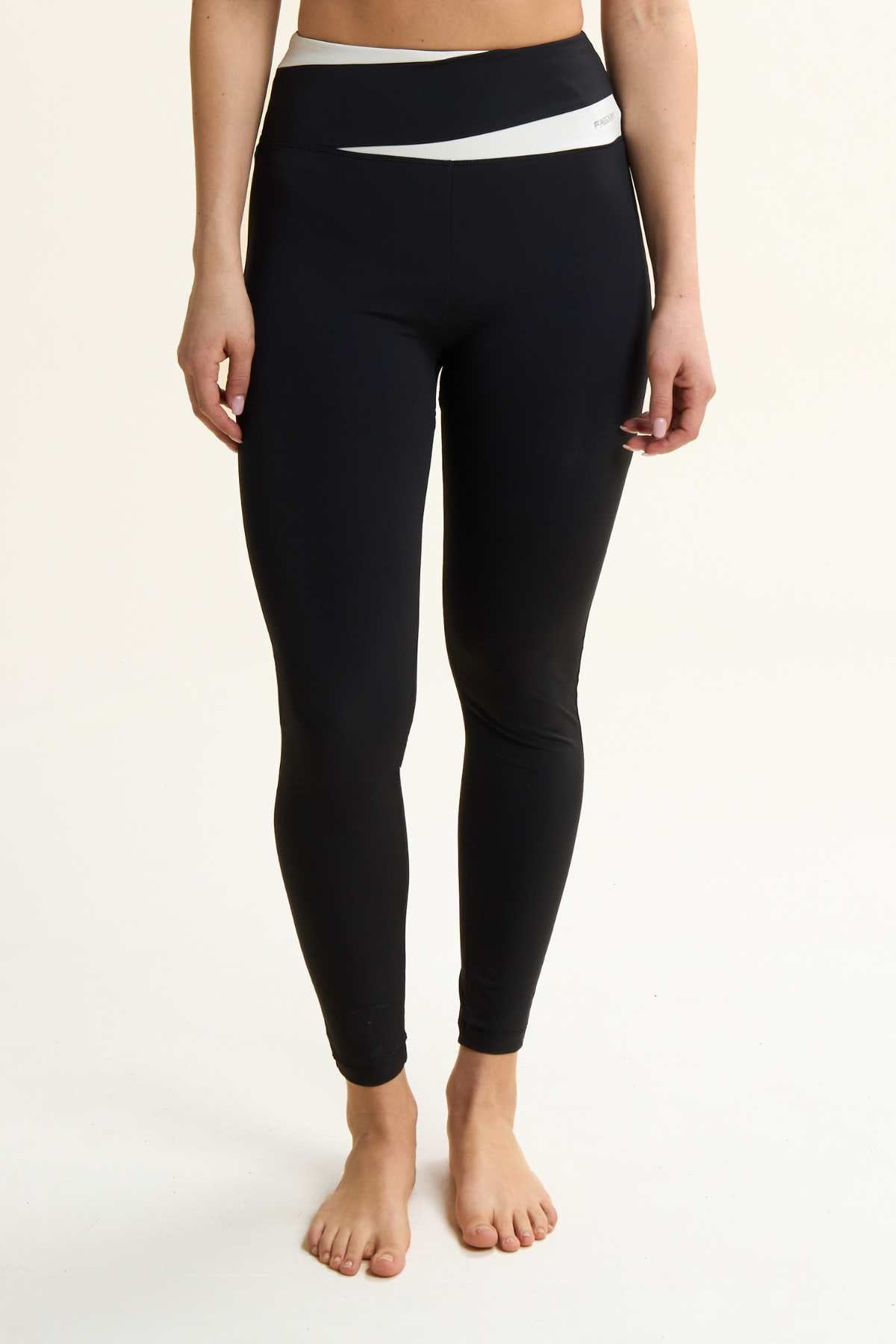 High Rise DIWO Sports Leggings Black & White Crossband Detail Ankle Length