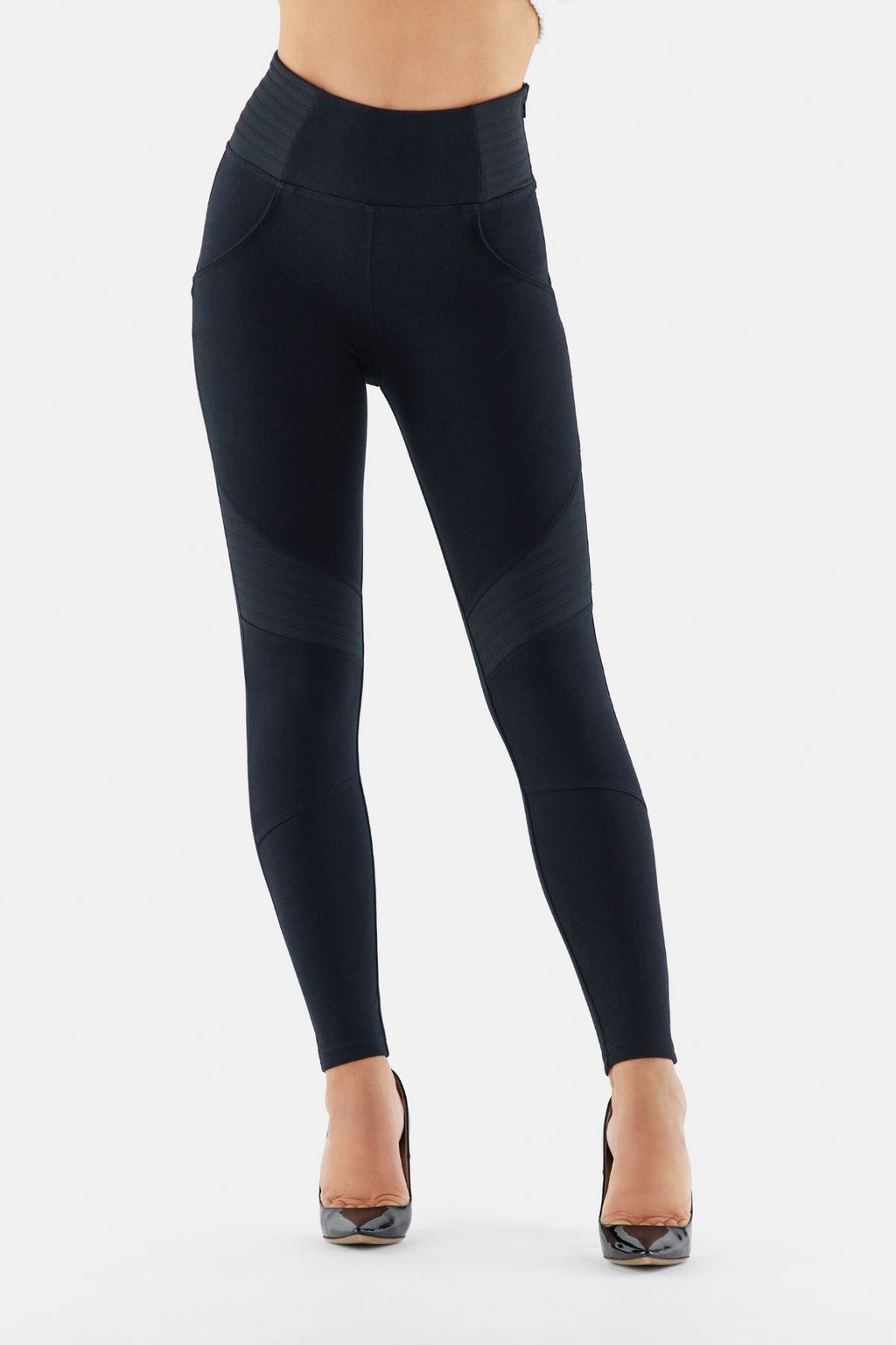 Freddy WR.UP® black biker detail high rise ankle trousers with side zip – view 2