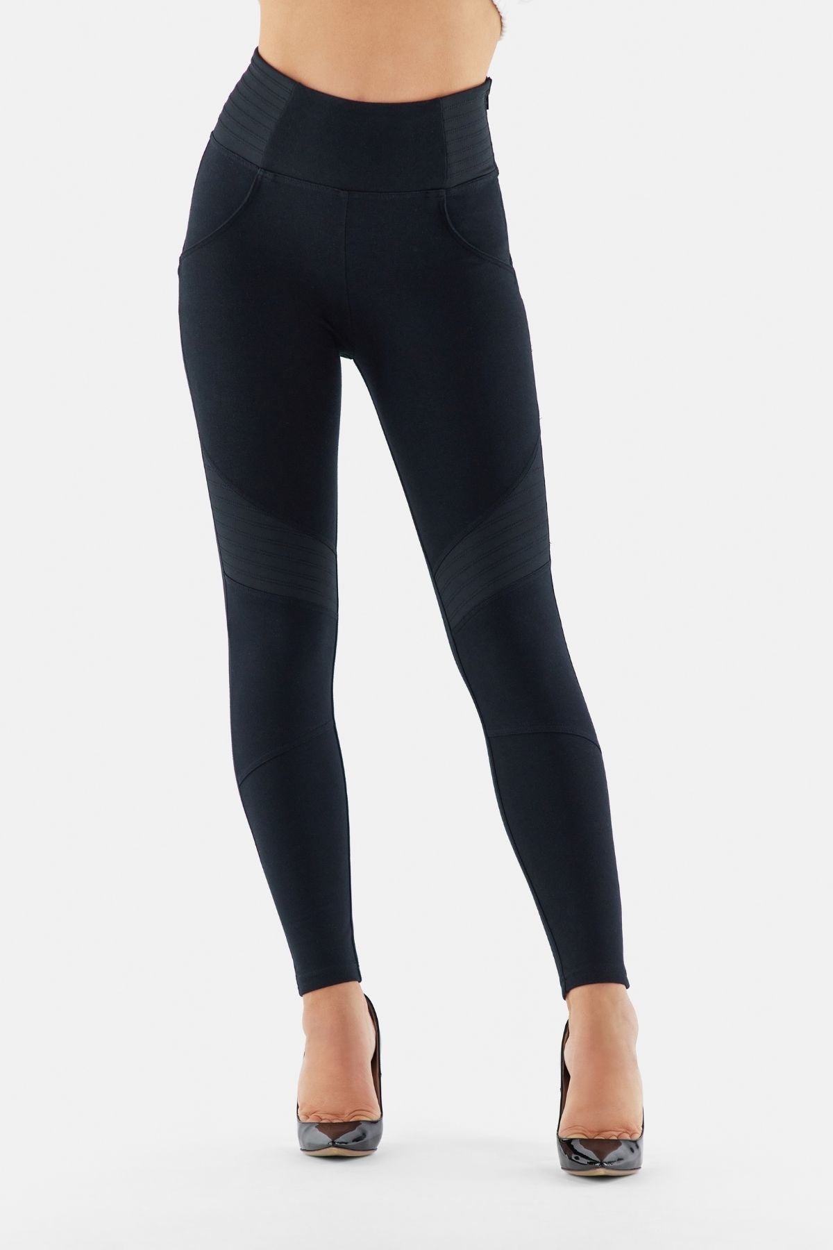 Freddy WR.UP® black biker detail high rise ankle trousers with side zip – view 2