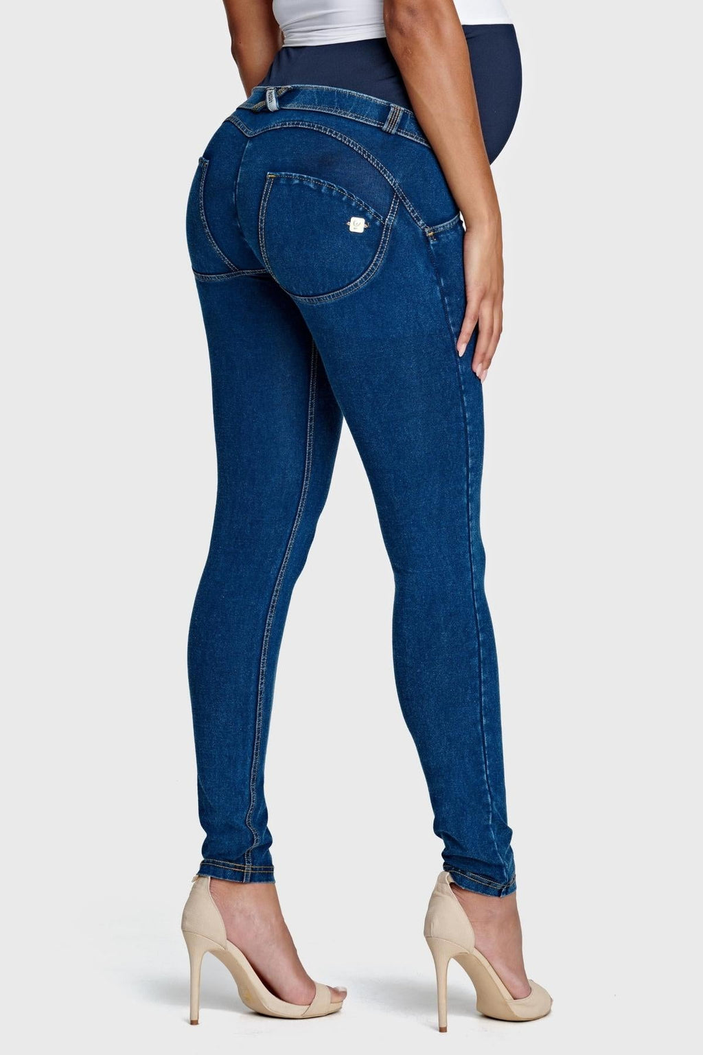 Freddy WR.UP® maternity dark denim yellow stitch jeans – view 2