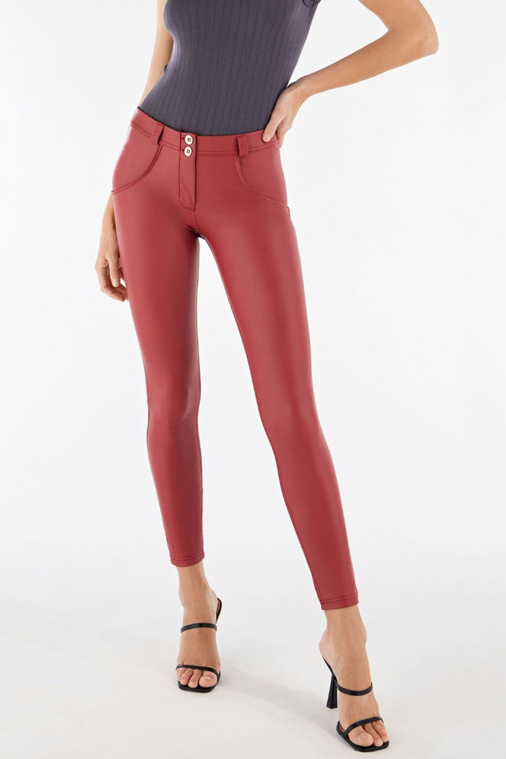 Freddy WR.UP® red faux leather mid rise trousers – view 2