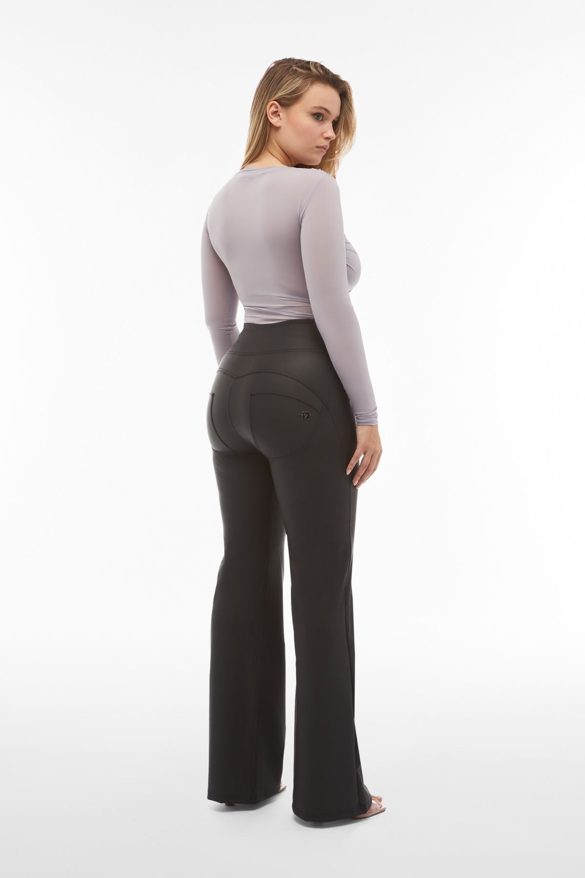 Black Flare Faux Leather Super High Waist Full Length