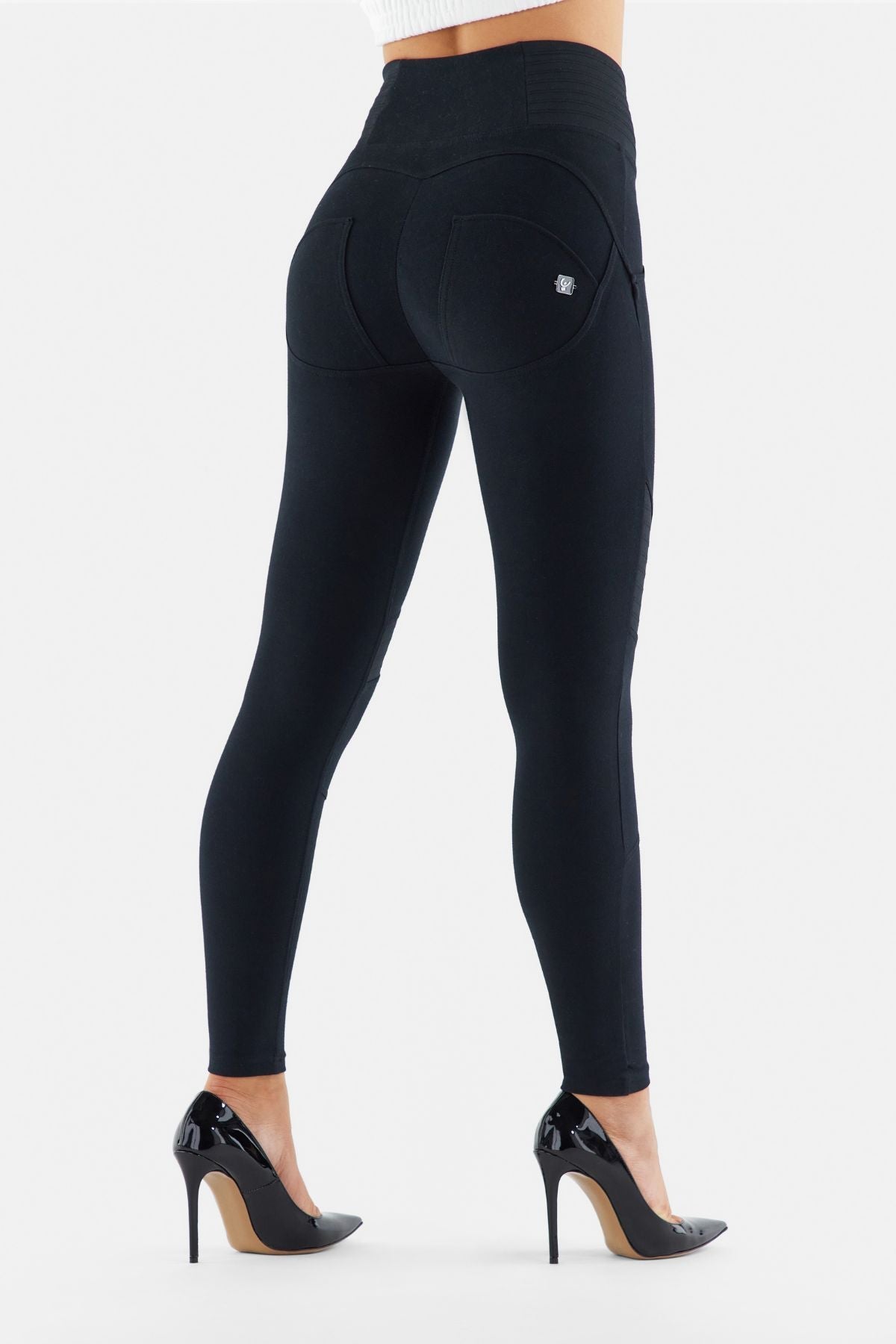 Freddy WR.UP® black biker detail high rise ankle trousers with side zip – view 3