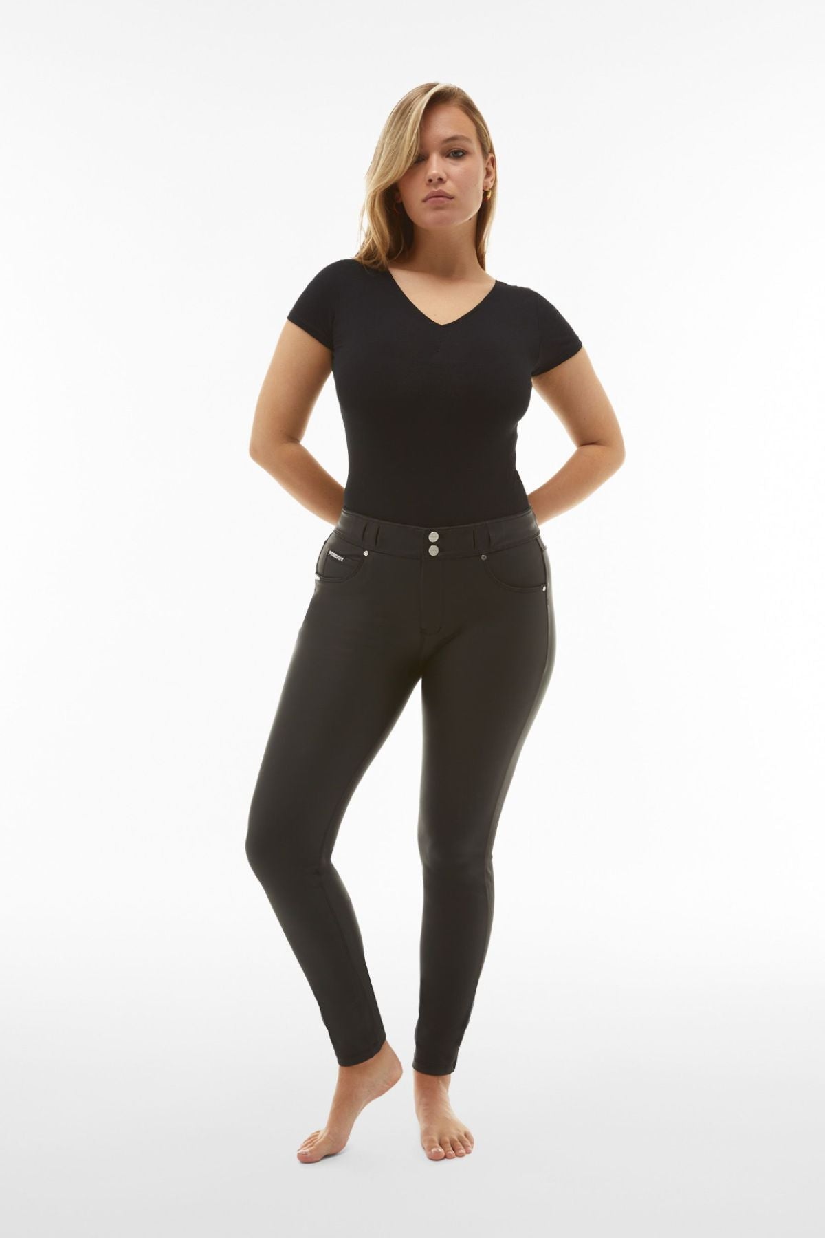 NOW Faux Leather Mid-Rise Full-Length with 5-Pocket Design