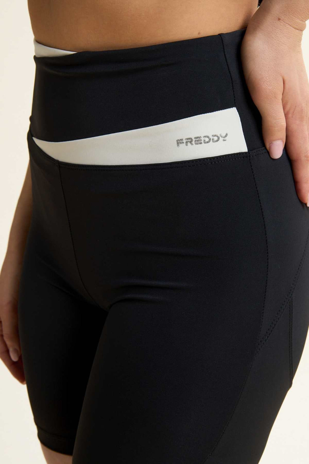 Freddy Active DIWO black high rise sports shorts with white crossband – view 4