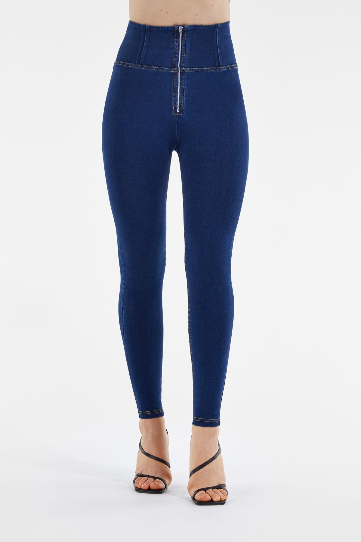 Freddy WR.UP® dark denim yellow stitch super high waist jeans – view 4