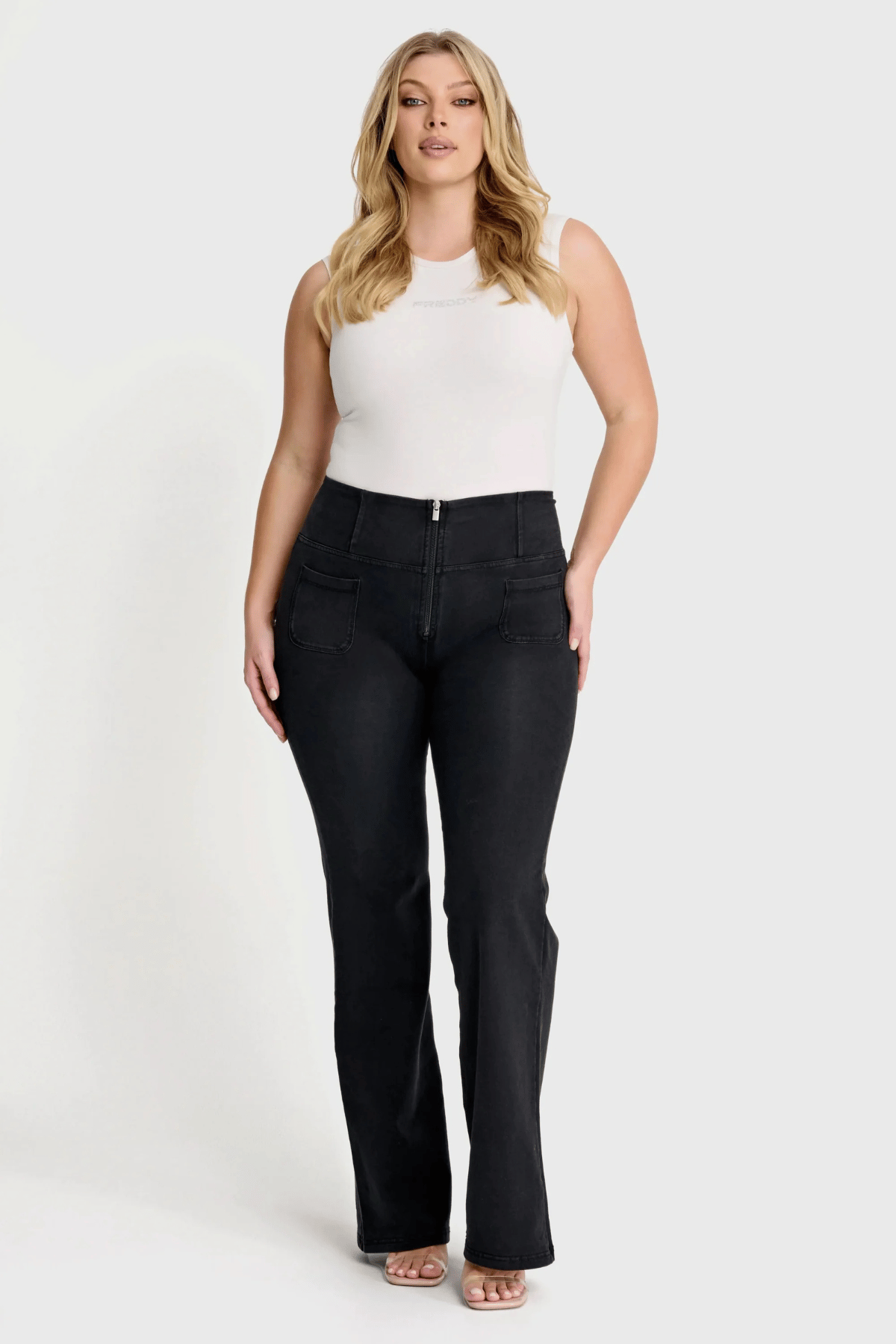 Black Denim Flares with Pockets High Waist
