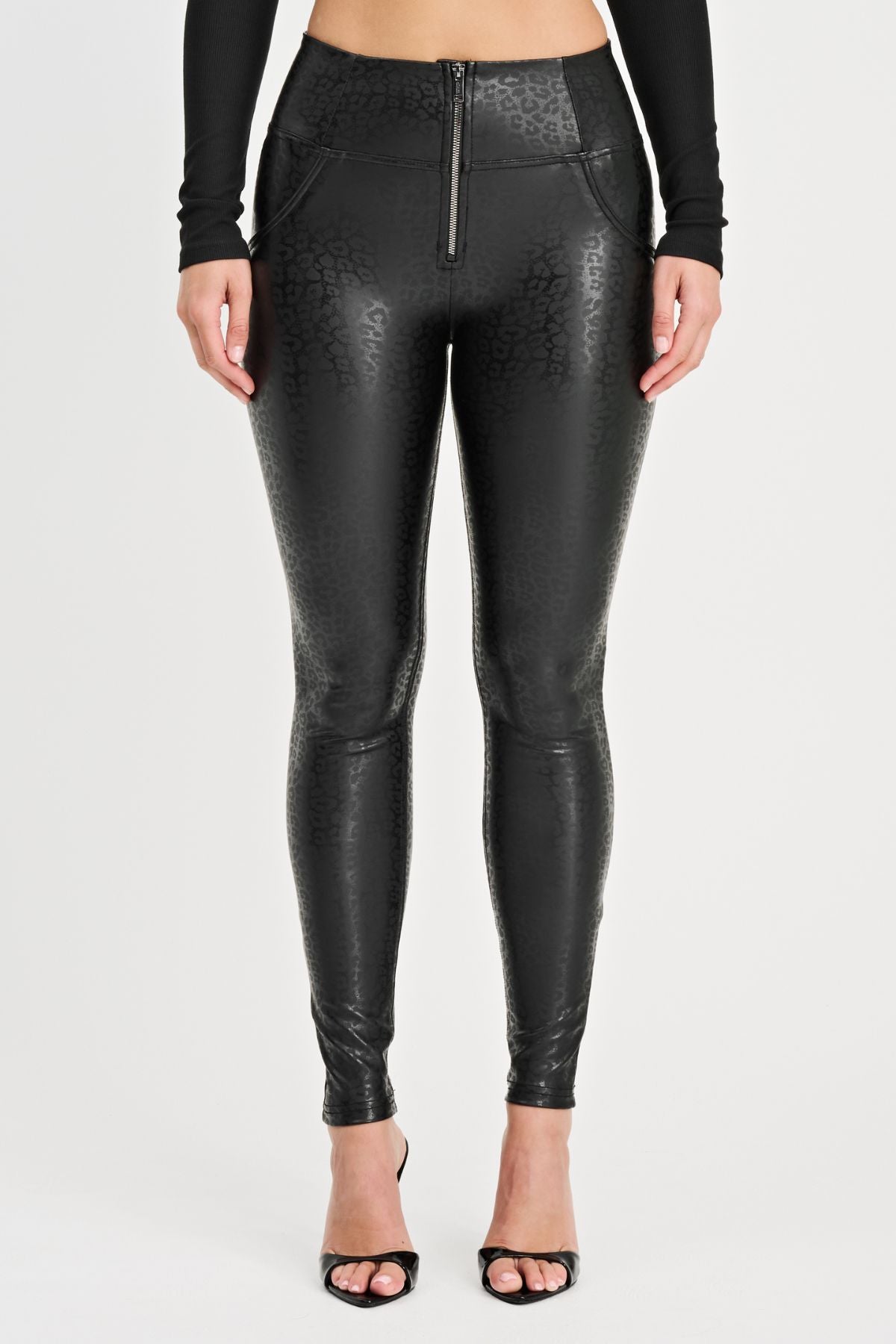 Freddy WR.UP® leopard print black faux leather high waist trousers – view 9