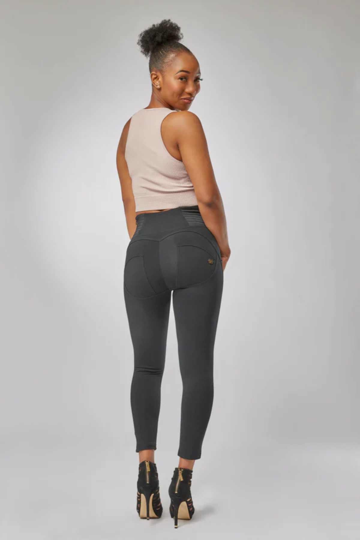 Ankle Length Biker Detail Black High Rise with Side Zip