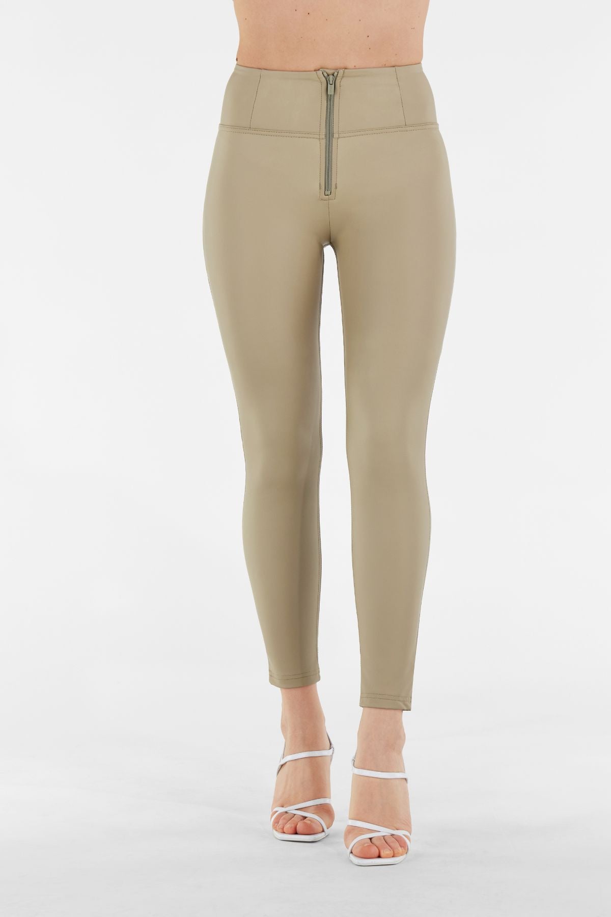 Beige Faux Leather High Waist Full Length