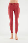 red faux leather mid rise freddy jeans