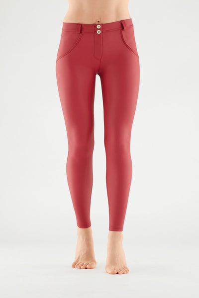 red faux leather mid rise freddy jeans