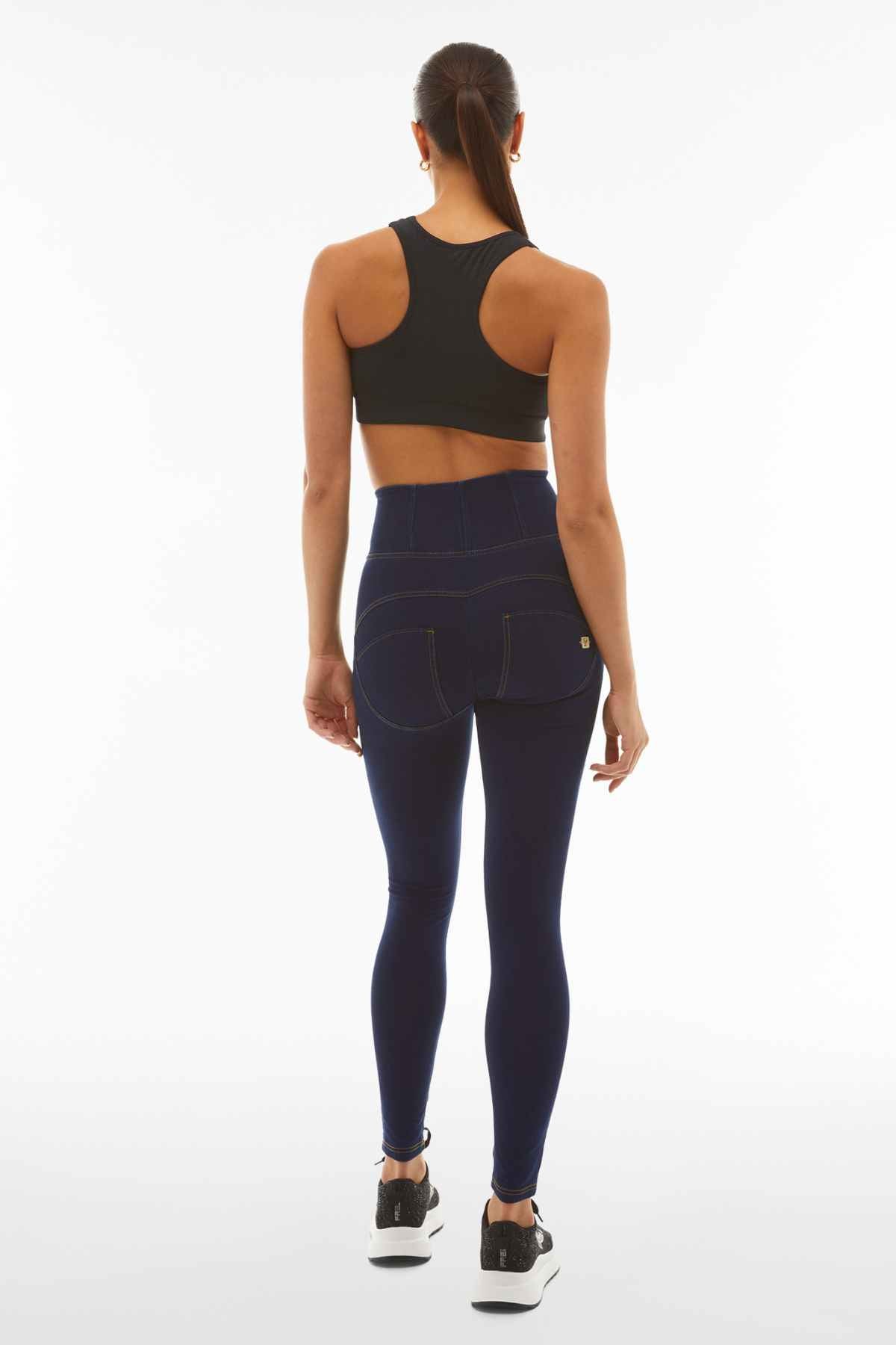 Freddy WR.UP® dark indigo denim yellow stitch super high waist jeans – view 5