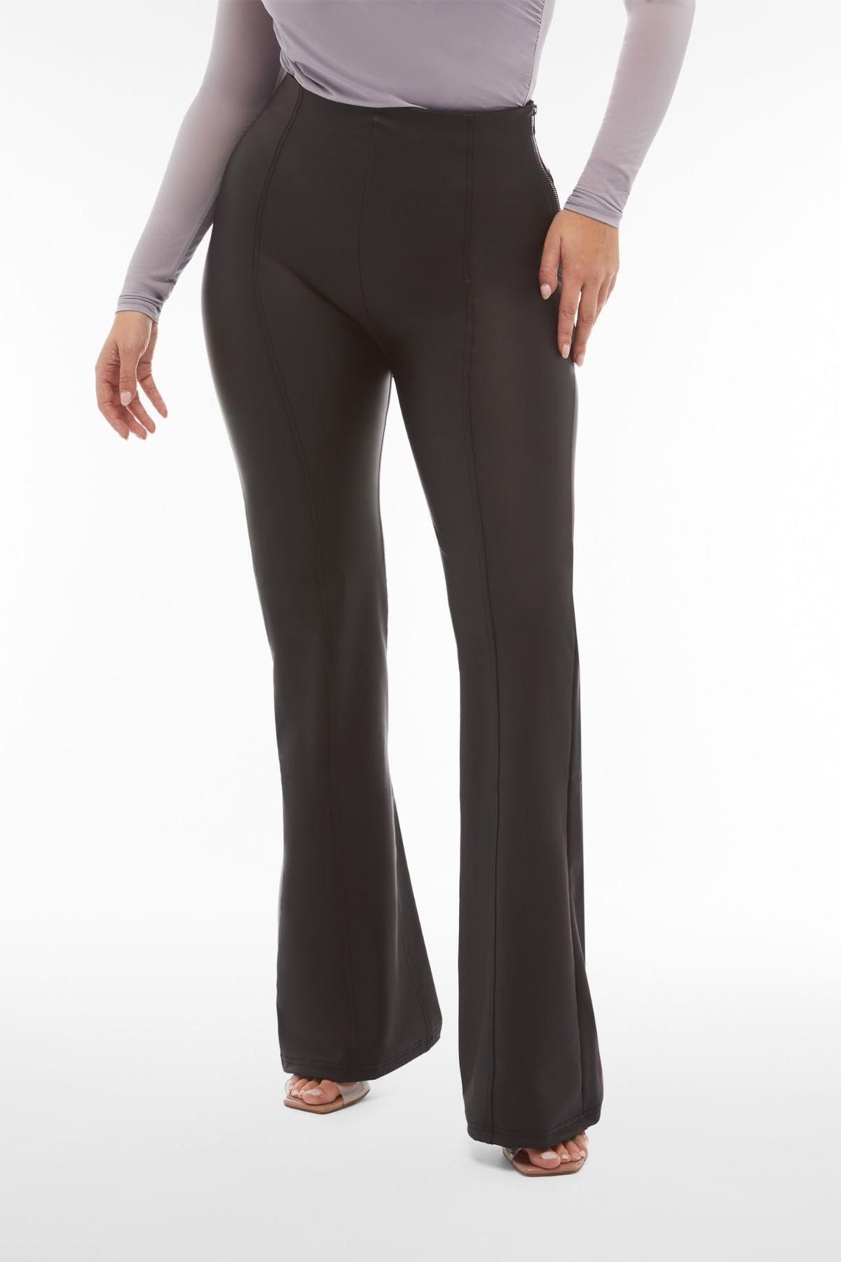 Black Flare Faux Leather Super High Waist Full Length