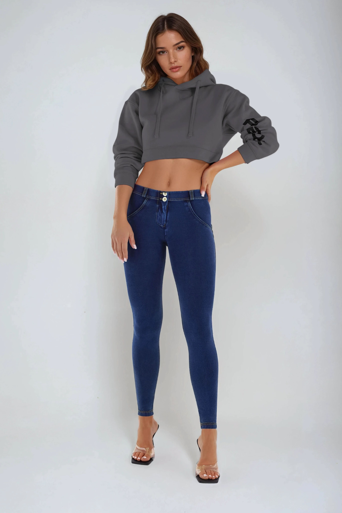 Freddy WR.UP® dark denim yellow stitch mid rise jeans – view 2