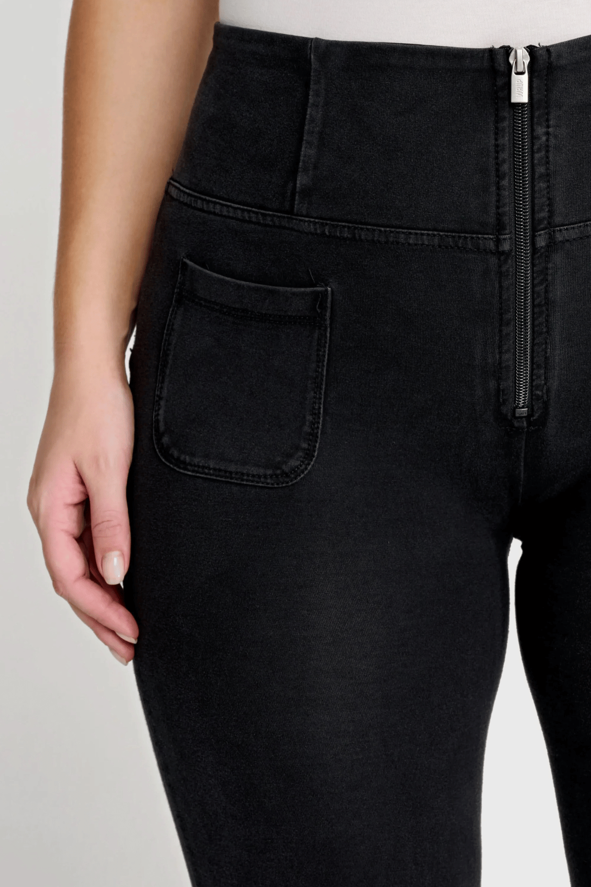 Black Denim Flares with Pockets High Waist