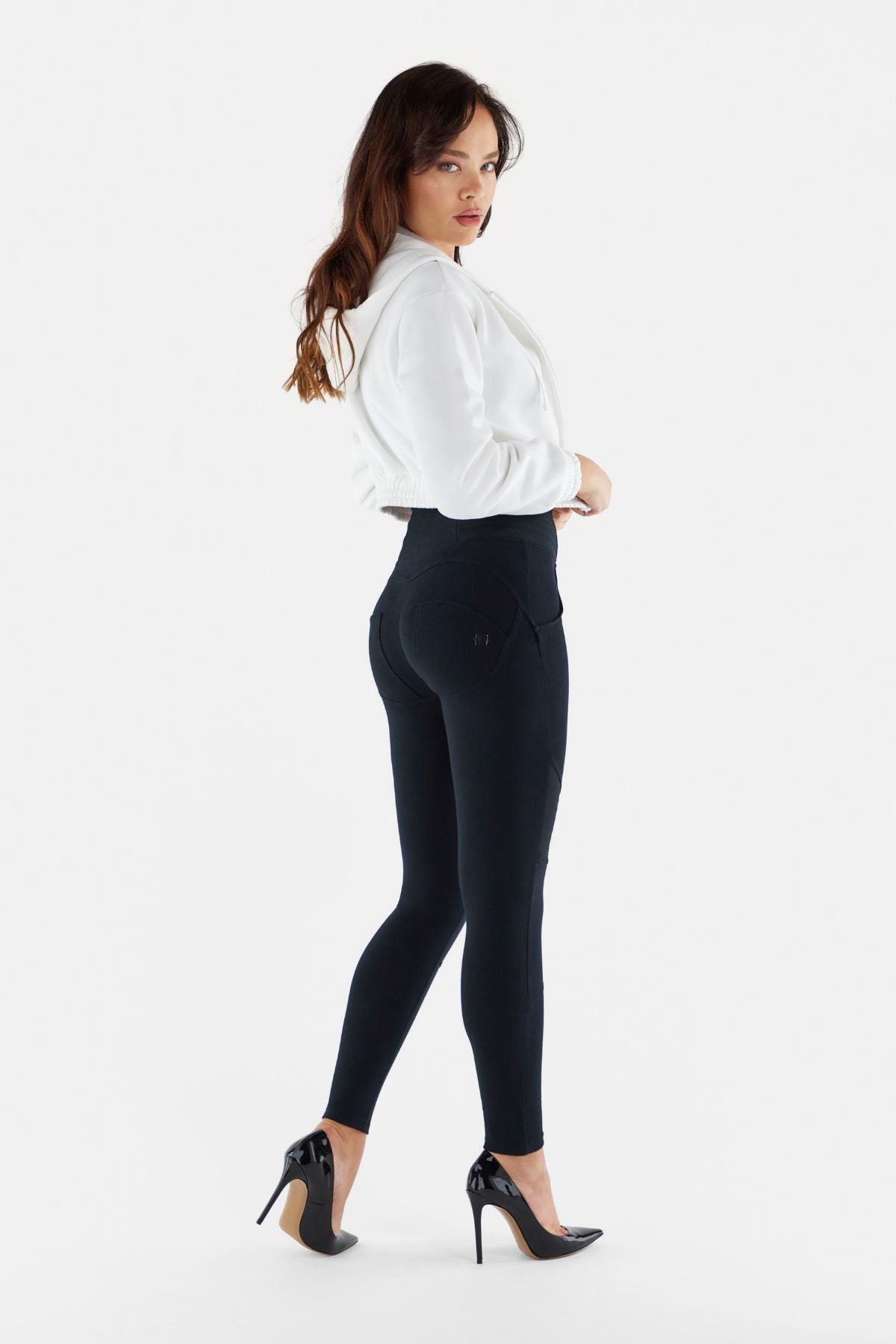 Ankle Length Biker Detail Black High Rise with Side Zip