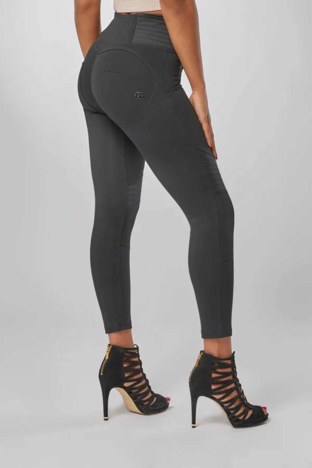 Ankle Length Biker Detail Black High Rise with Side Zip