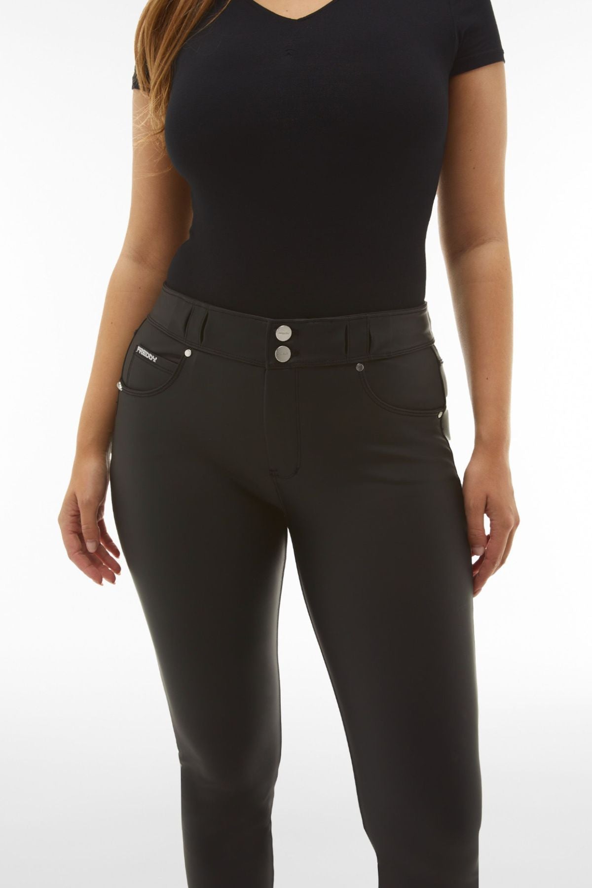 Freddy N.O.W black faux leather mid rise 5 pocket trousers – view 4