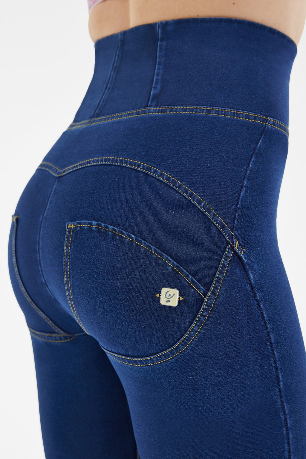 Freddy WR.UP® dark denim yellow stitch super high waist jeans – view 2