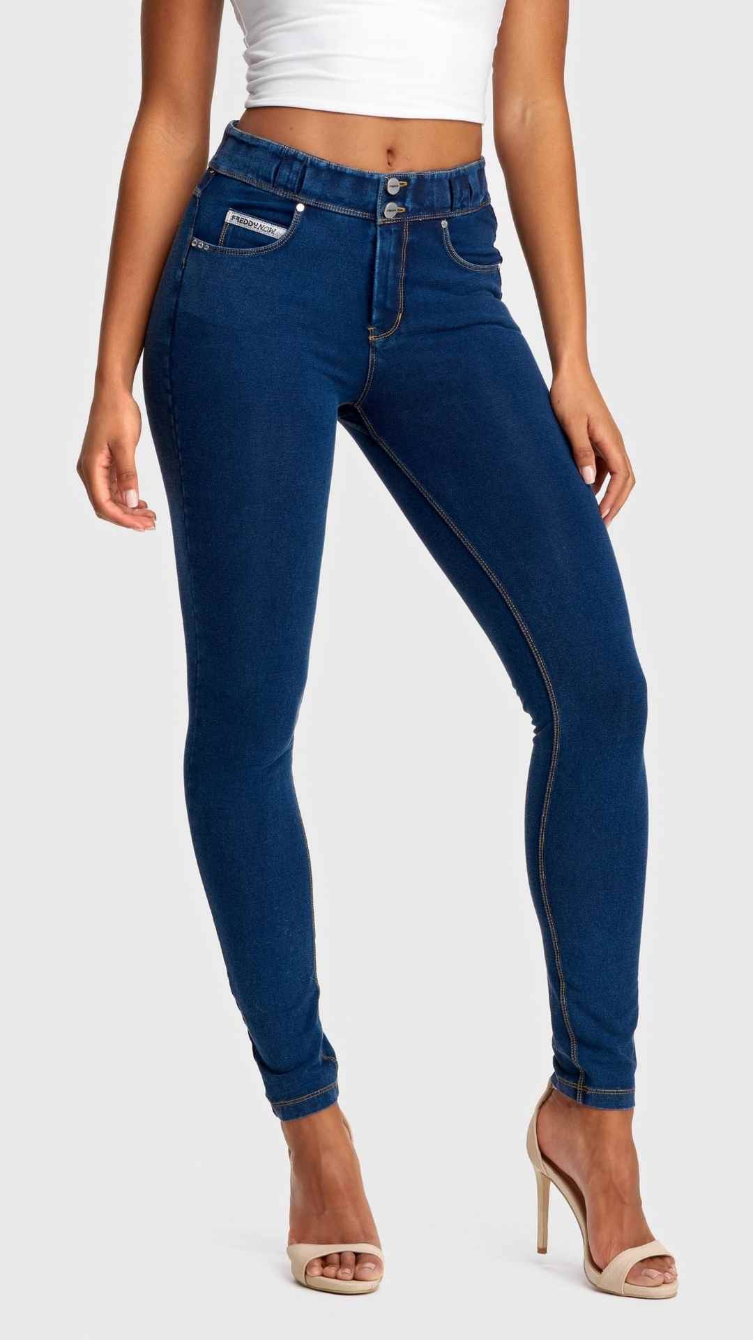 NOW 5 POCKET DENIM FREDDY JEANS DARK DENIM YELLOW STITCH WWW.FREDDY.IE