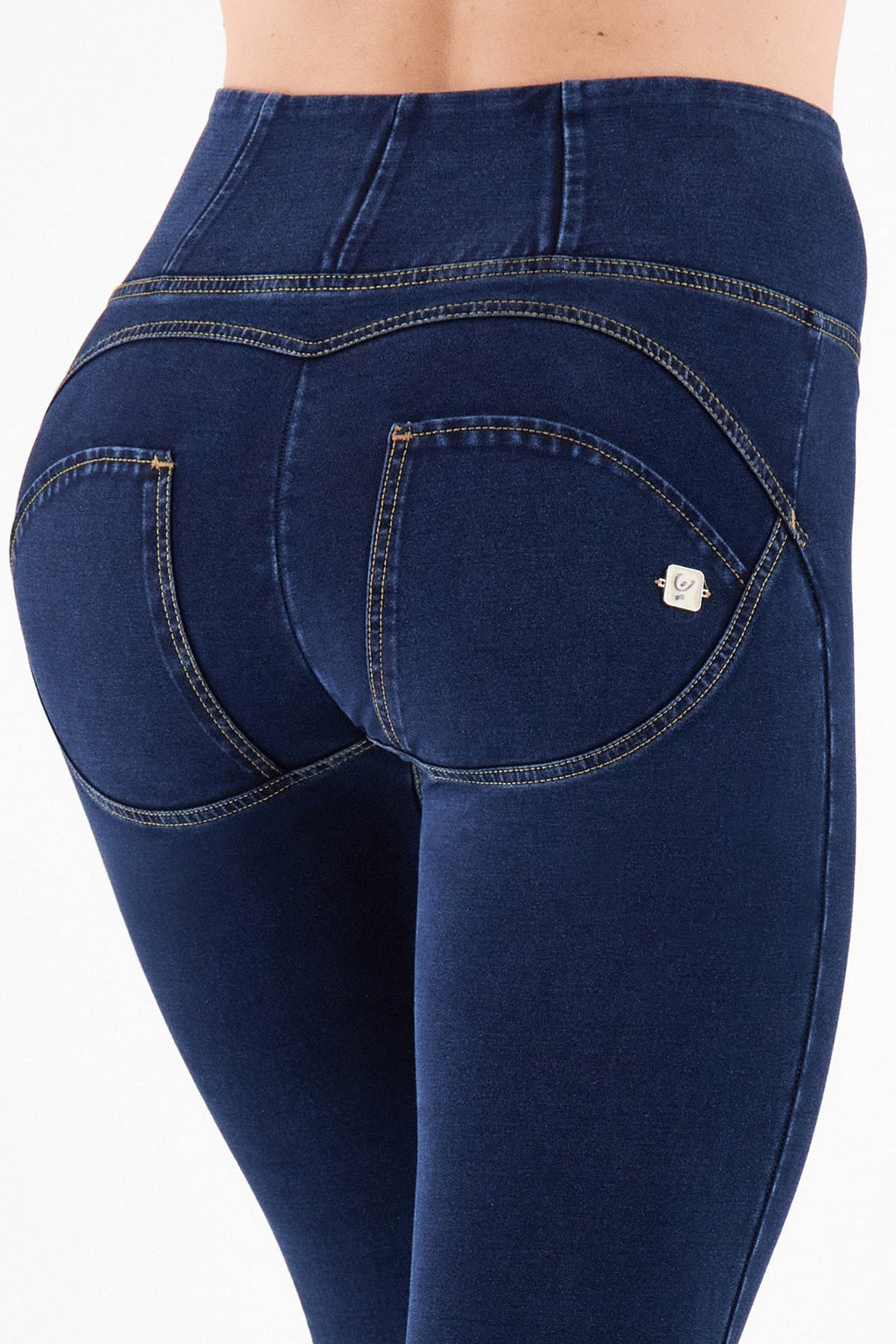 Freddy WR.UP® dark denim yellow stitch high waist jeans – view 4