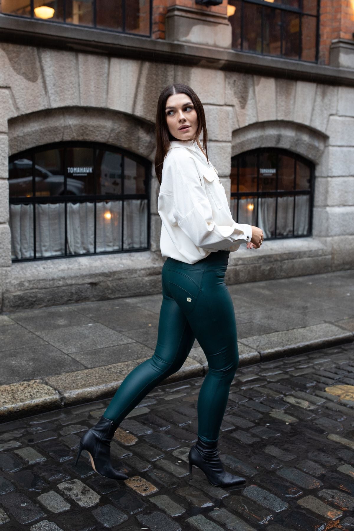 Freddy WR.UP® bottle green faux leather high waist trousers – view 2