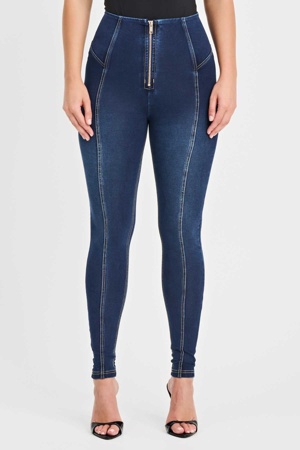 Freddy limited edition denim high waist trousers with central seam and gold zip – view 4