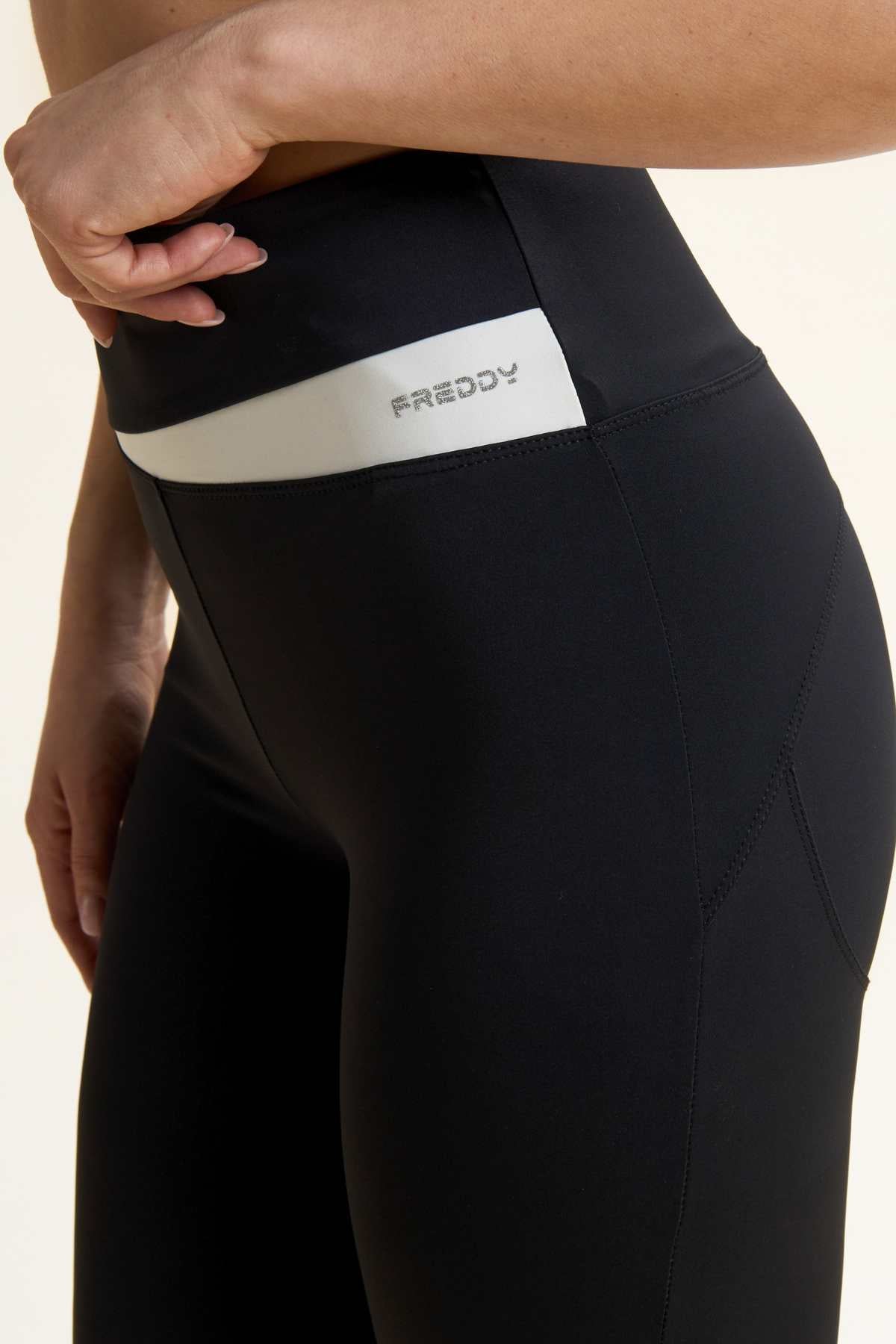 High Rise DIWO Sports Leggings Black & White Crossband Detail Ankle Length