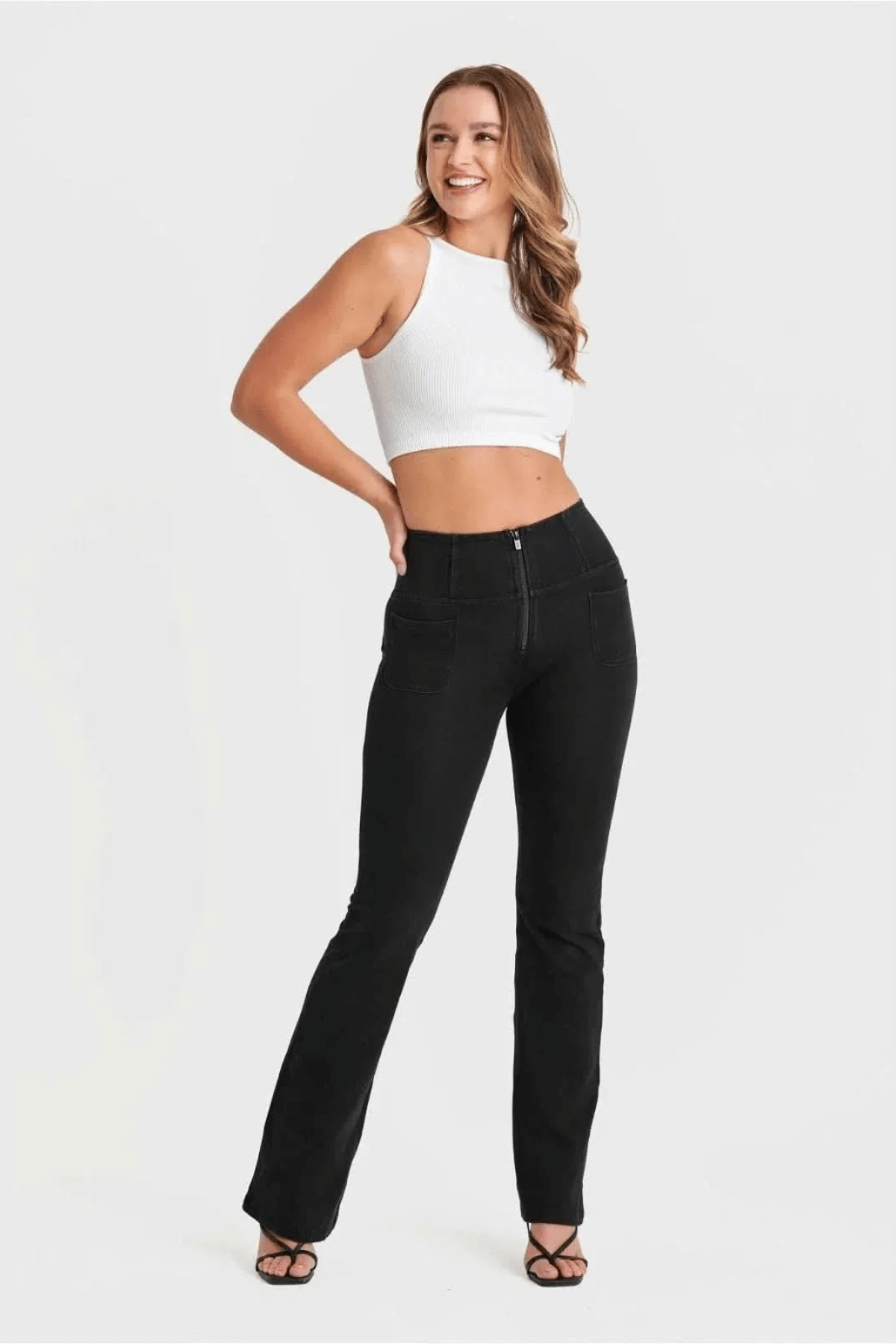 Black Denim Flares with Pockets High Waist