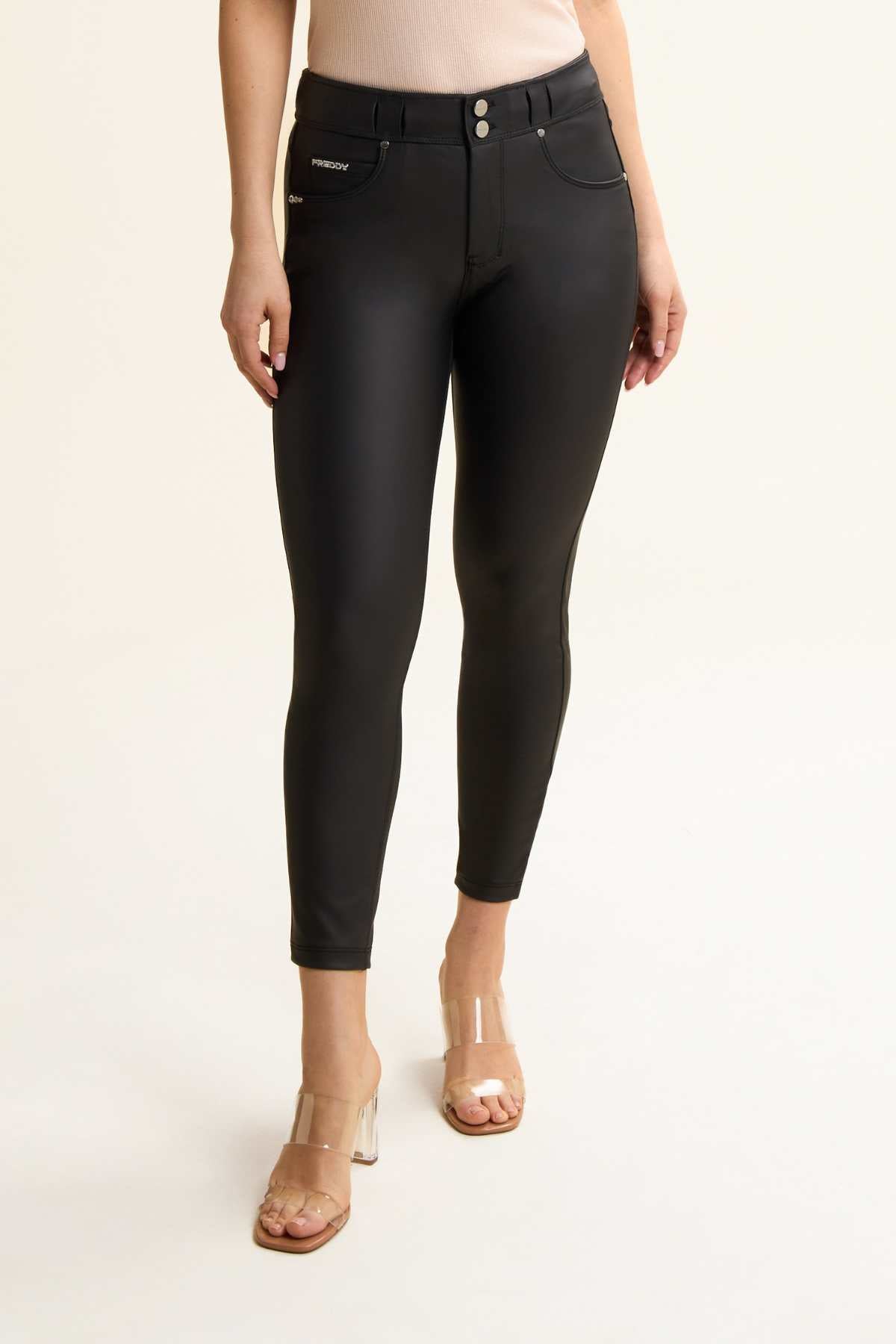 Freddy N.O.W black faux leather regular waist ankle trousers – view 5
