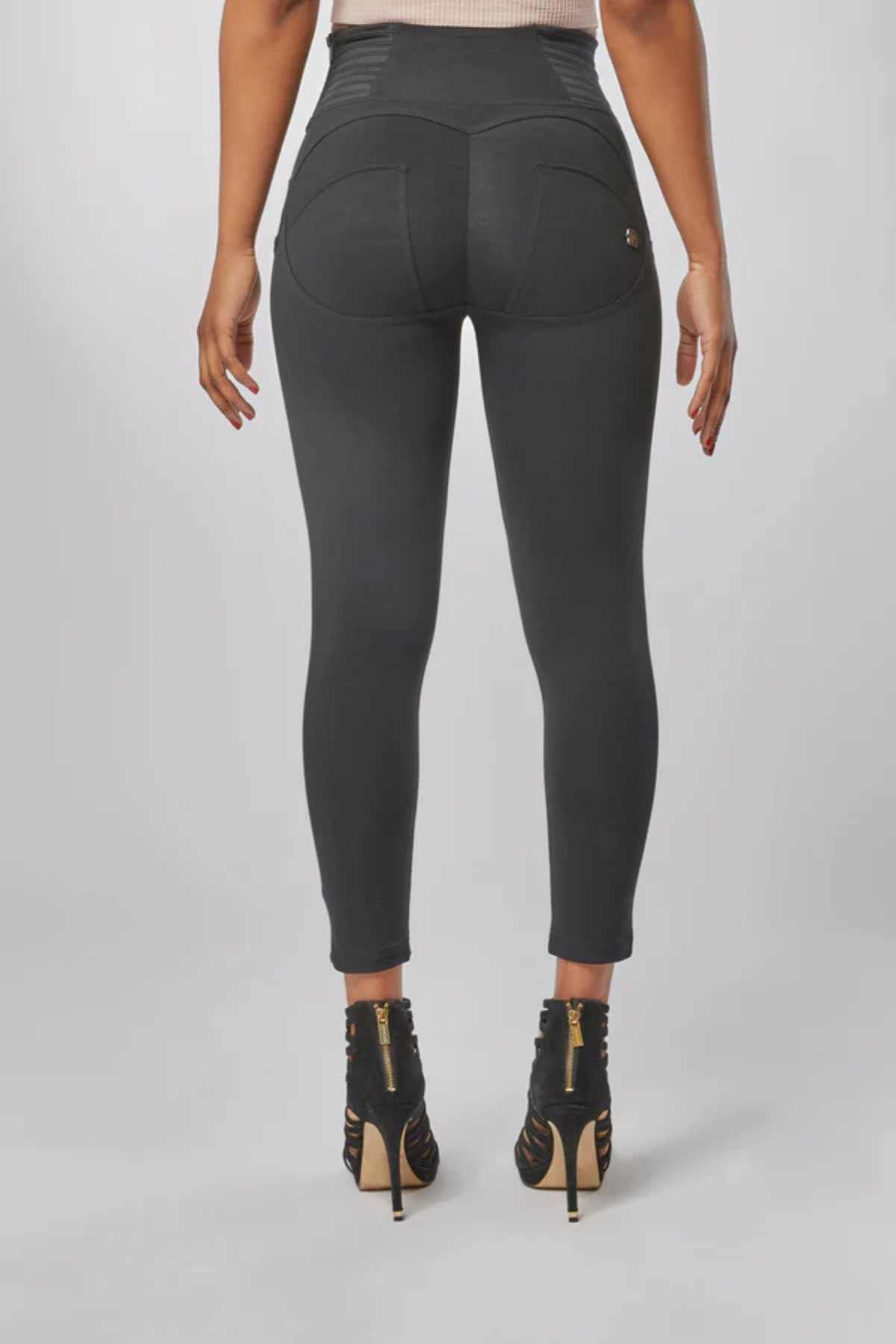 Ankle Length Biker Detail Black High Rise with Side Zip