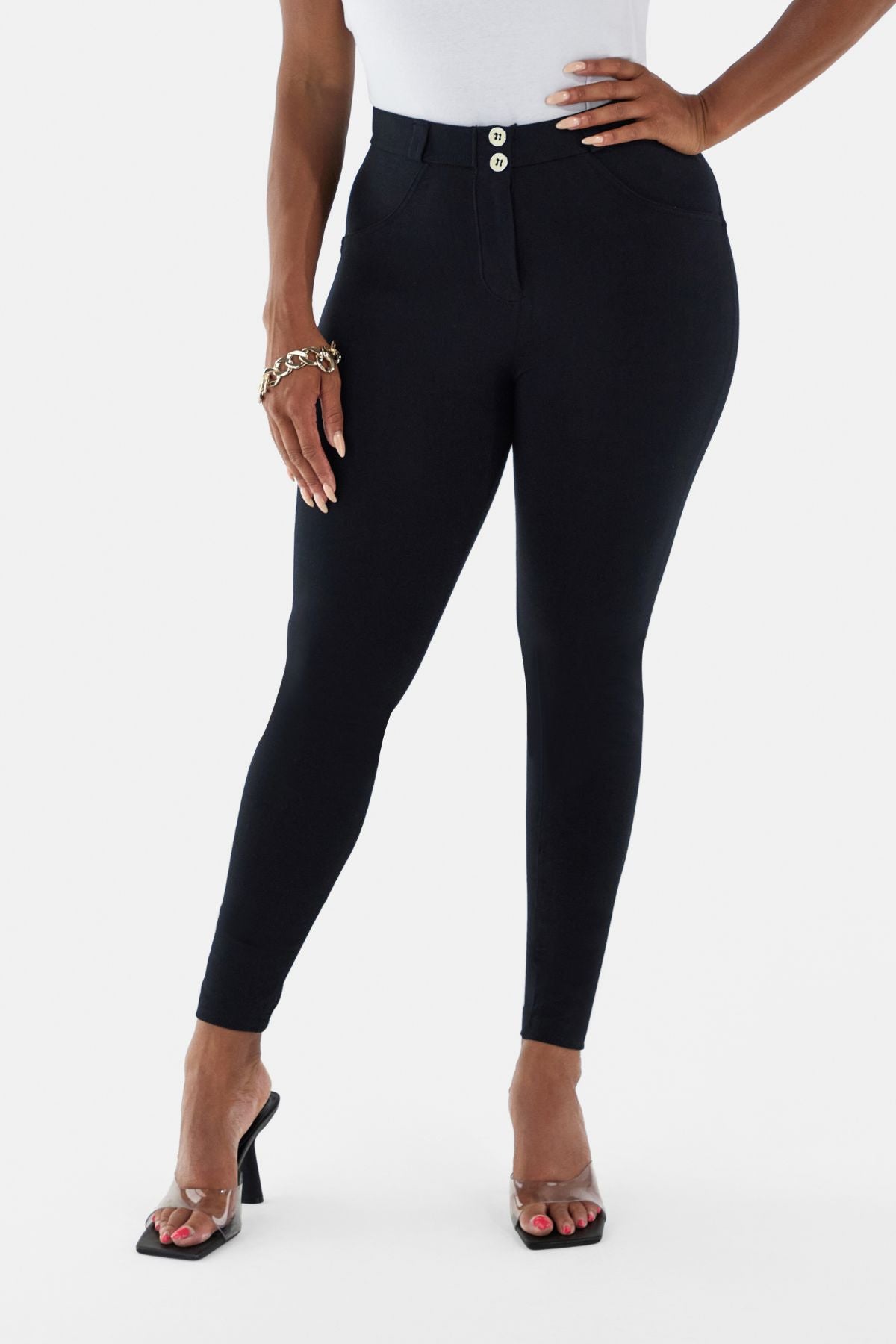 Freddy WR.UP® hourglass fit black cotton mid rise trousers – view 4