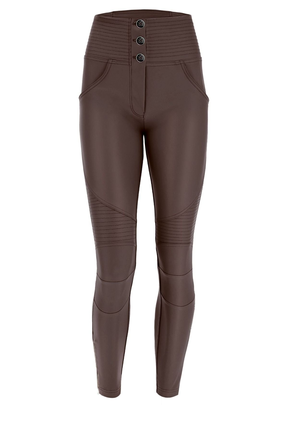 Brown Biker Faux Leather Super High Rise Ankle Length